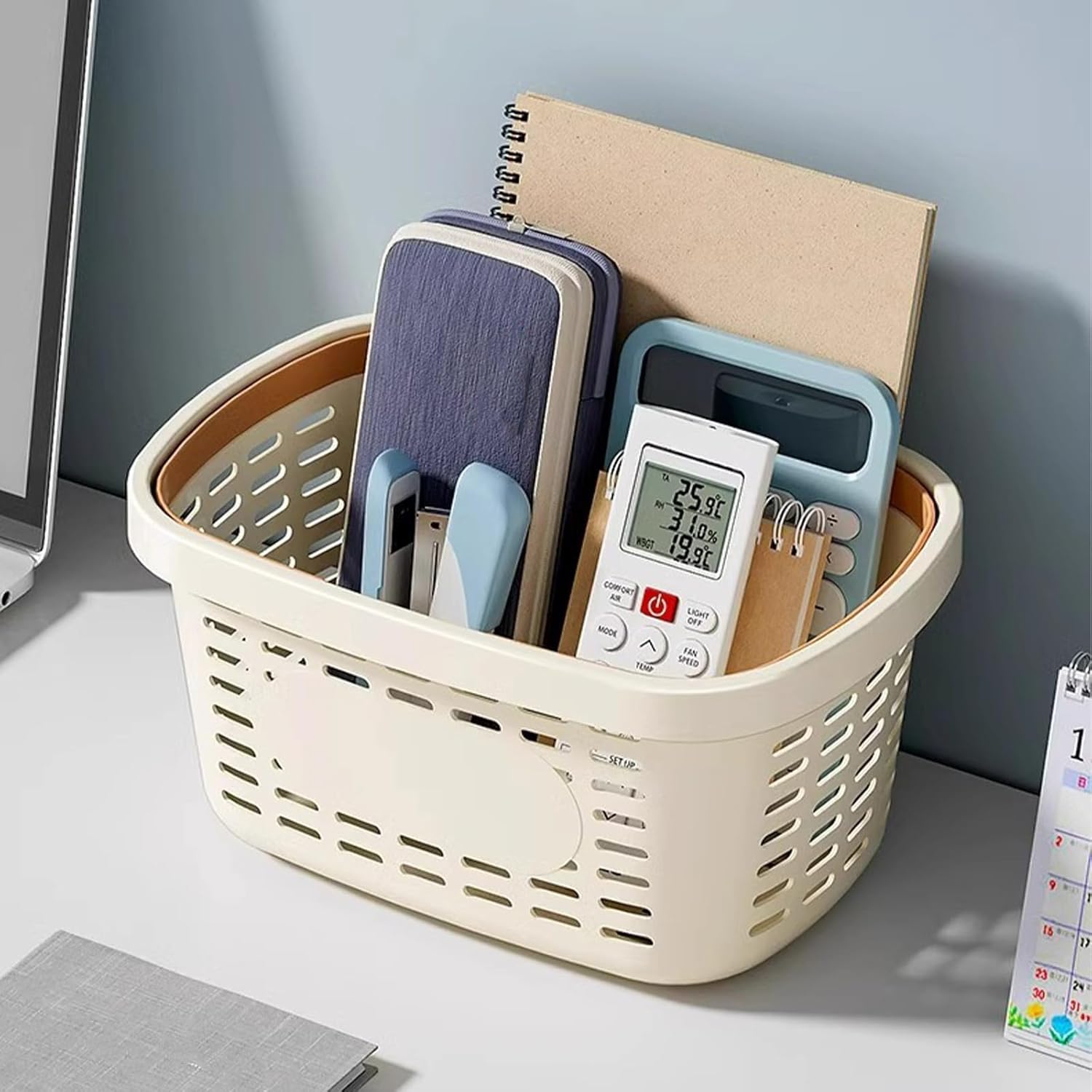 Plastic Bathroom Storage Basket with Handle and Drainage
