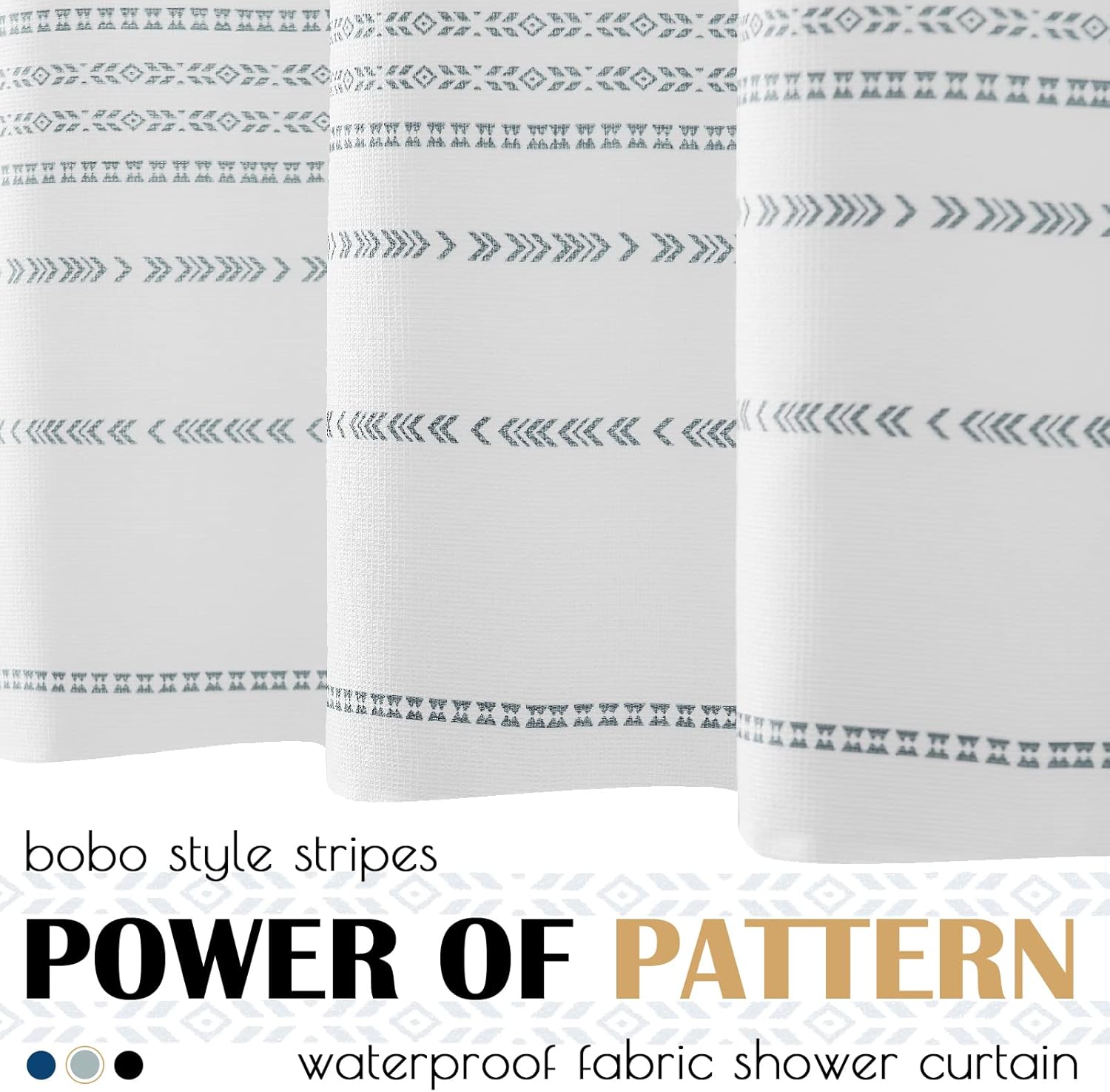 Jinchan Grey White Boho Stripe Shower Curtain Set 70x72 Inches Waterproof with Hooks