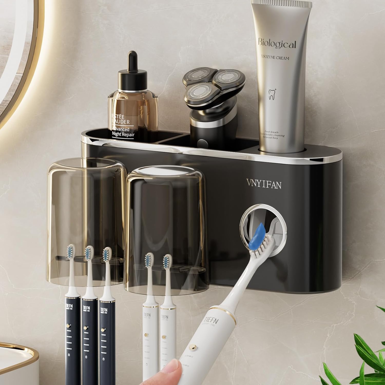 VNYIFAN 4 in 1 Toothbrush Holder Set with 6 Slots and 2 Cups