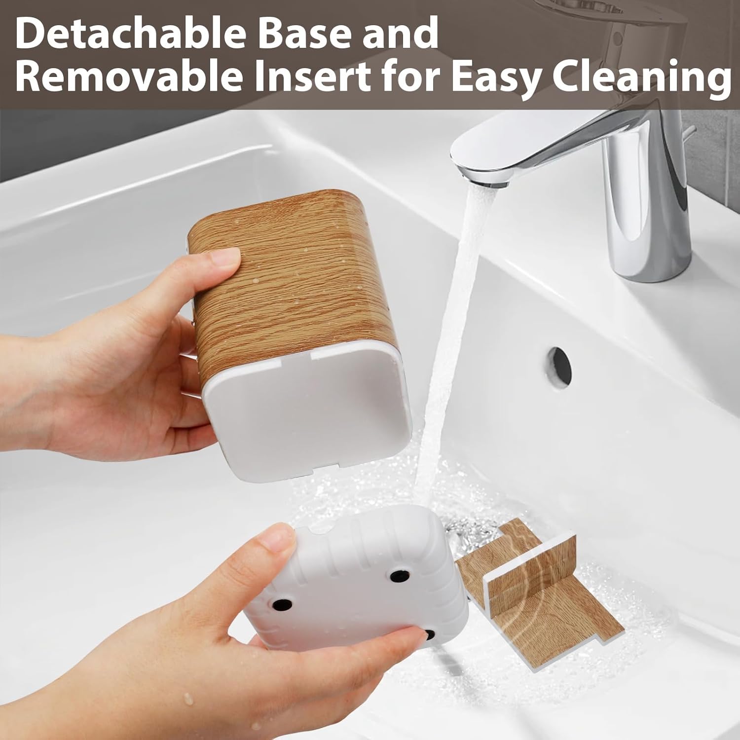 Boperzi Wood Grain Toothbrush Holder with Drainage and Anti-Slip Base