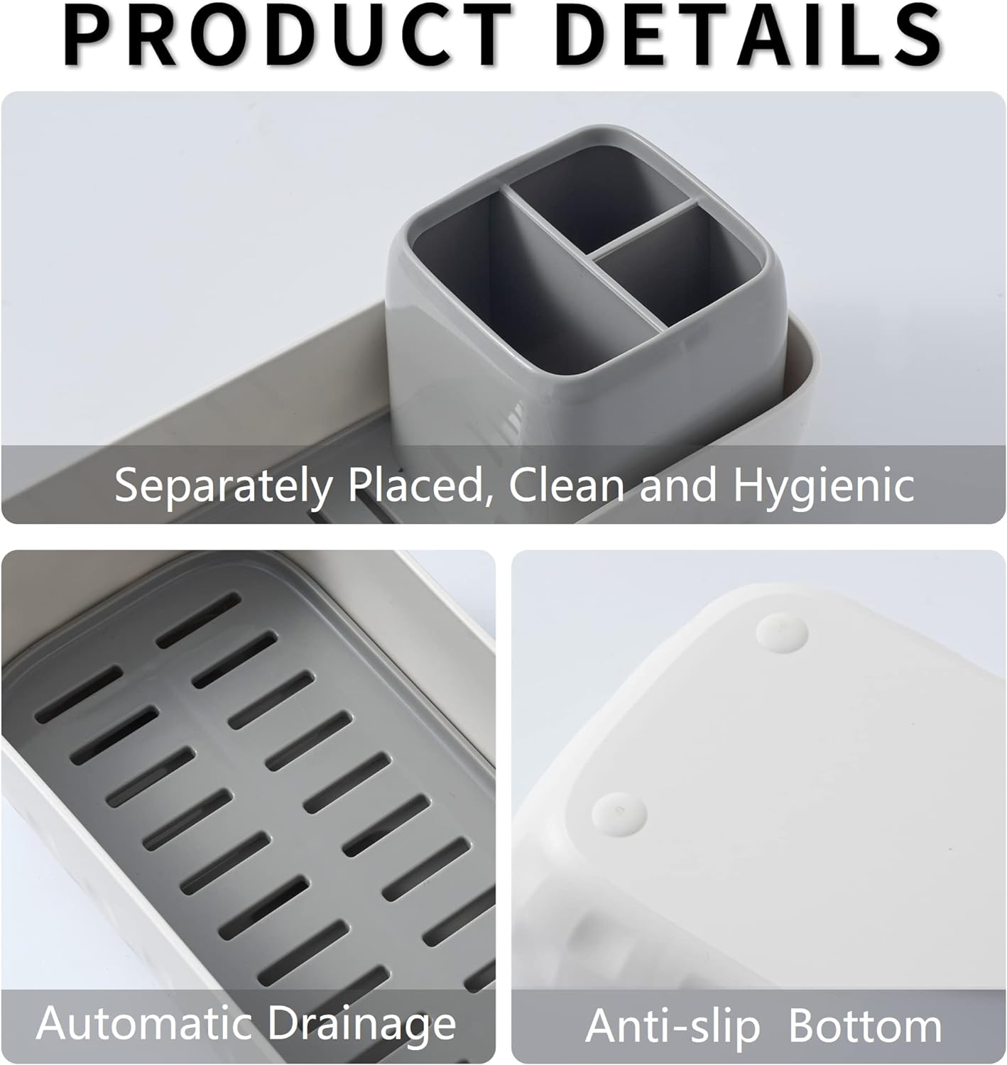 Vowupt Toothbrush Holder Set - 3 Slots Sturdy White
