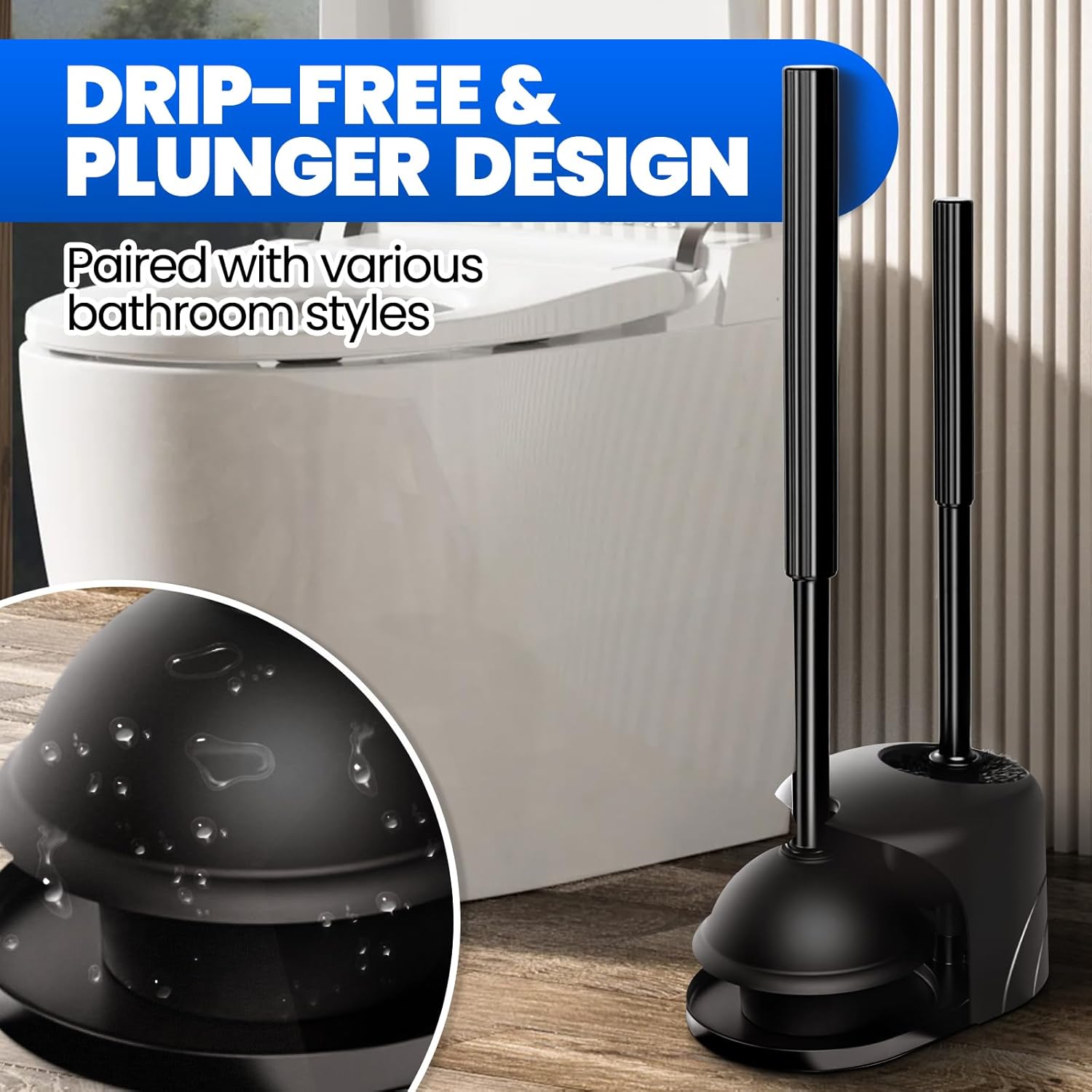 Denvlex 2Pack 2 in 1 Toilet Brush and Plunger Set