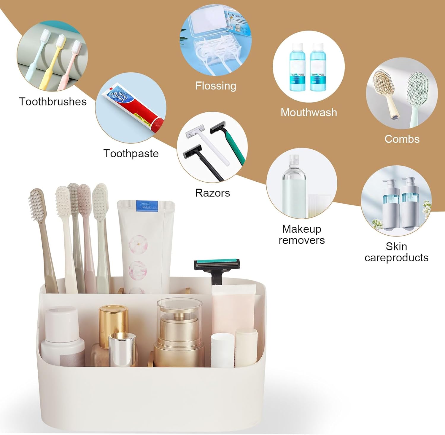 5 Slots Toothbrush Holder with Bamboo and ABS Modern Bathroom Organizer 1