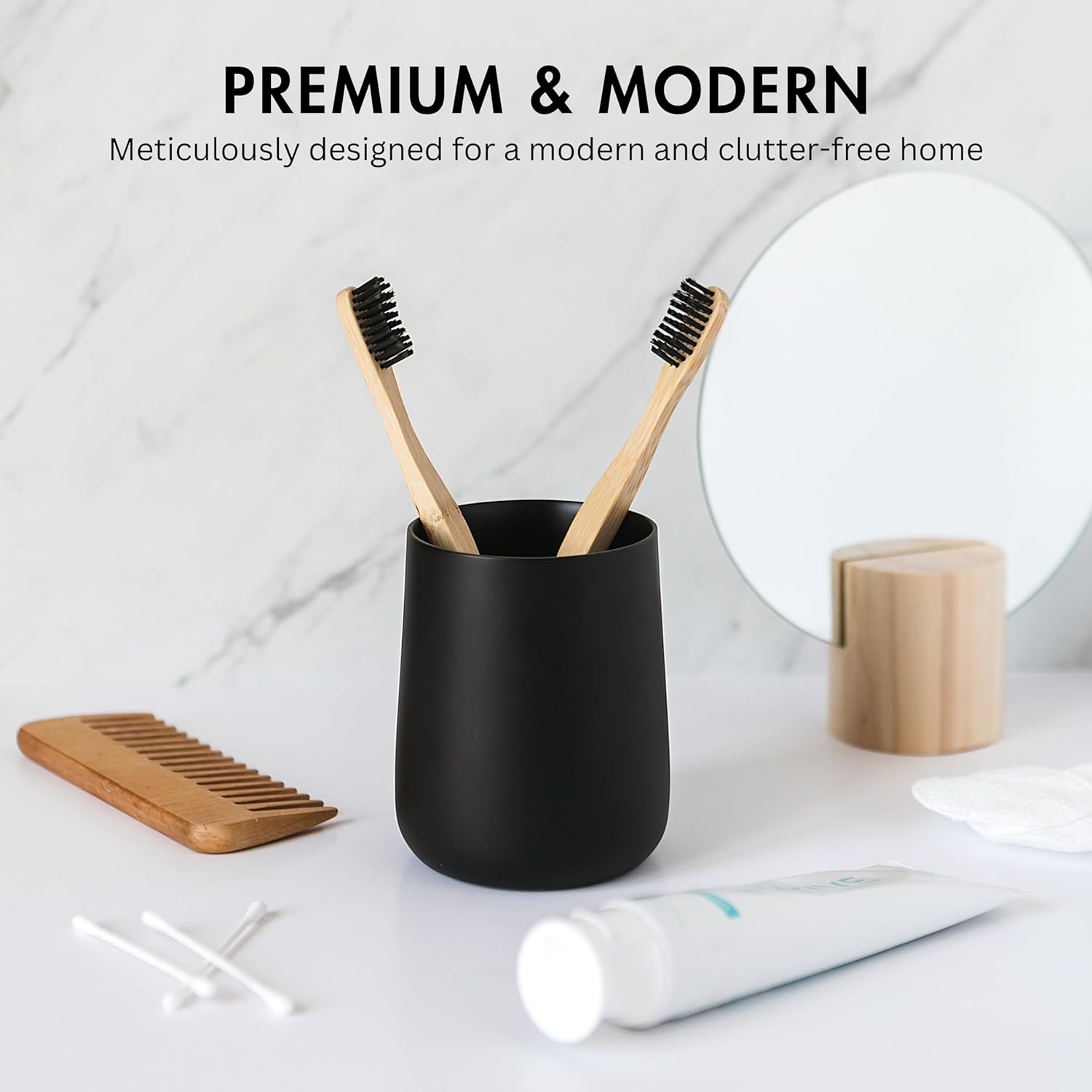 Matte Black Toothbrush Holder with Cup and Floss Rack