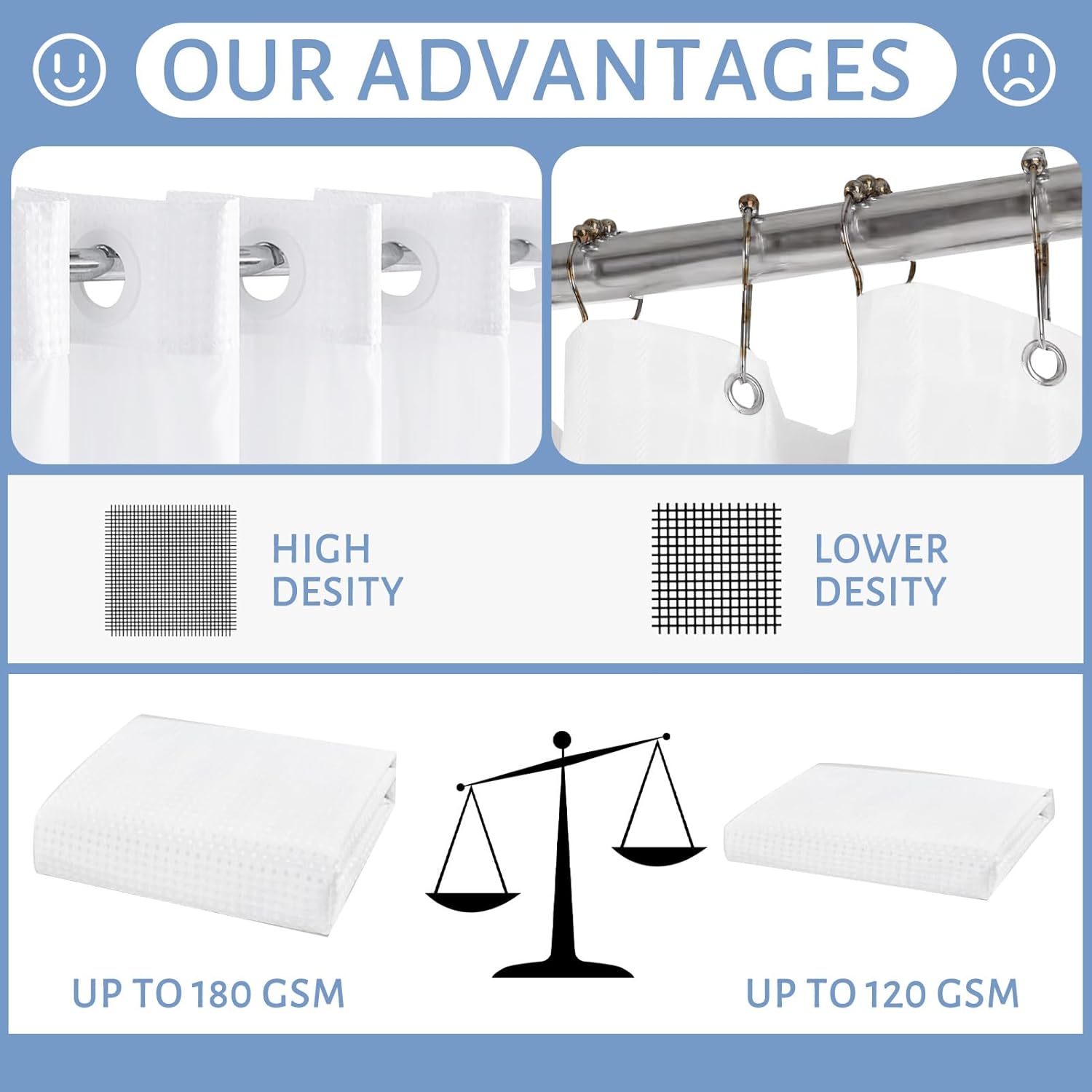 Furlinic No Hook Shower Curtain Set with Snap Liner and Magnets