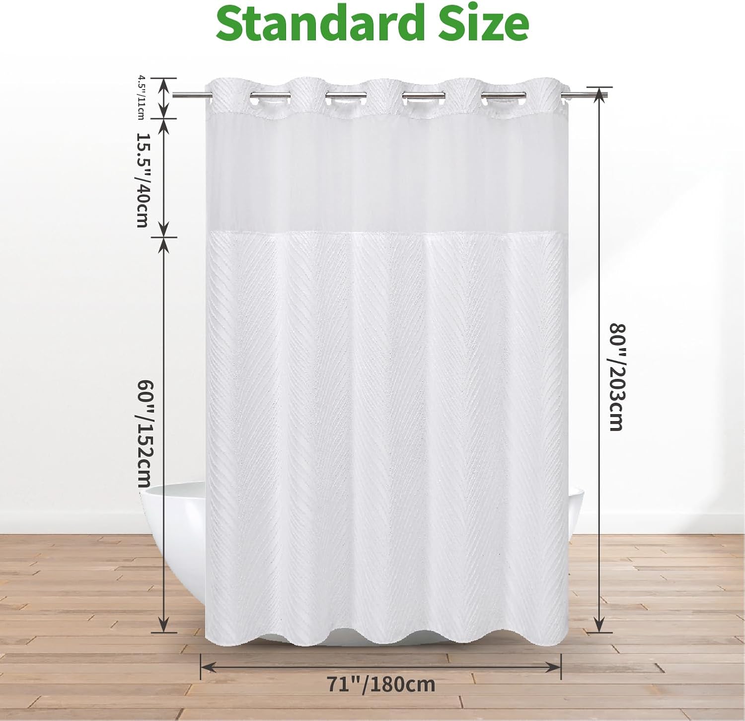 White Boho Shower Curtain Set with Tufted Stripes and Snap Liner