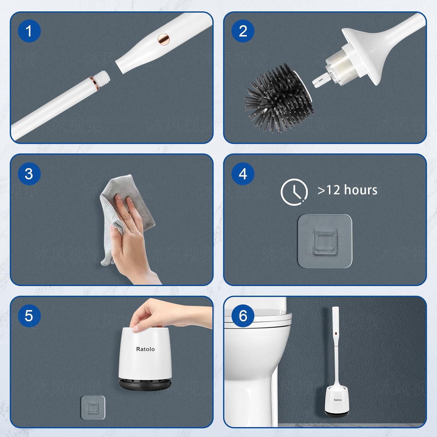 Electric Toilet Brush with Rechargeable Battery and Ventilated Holder