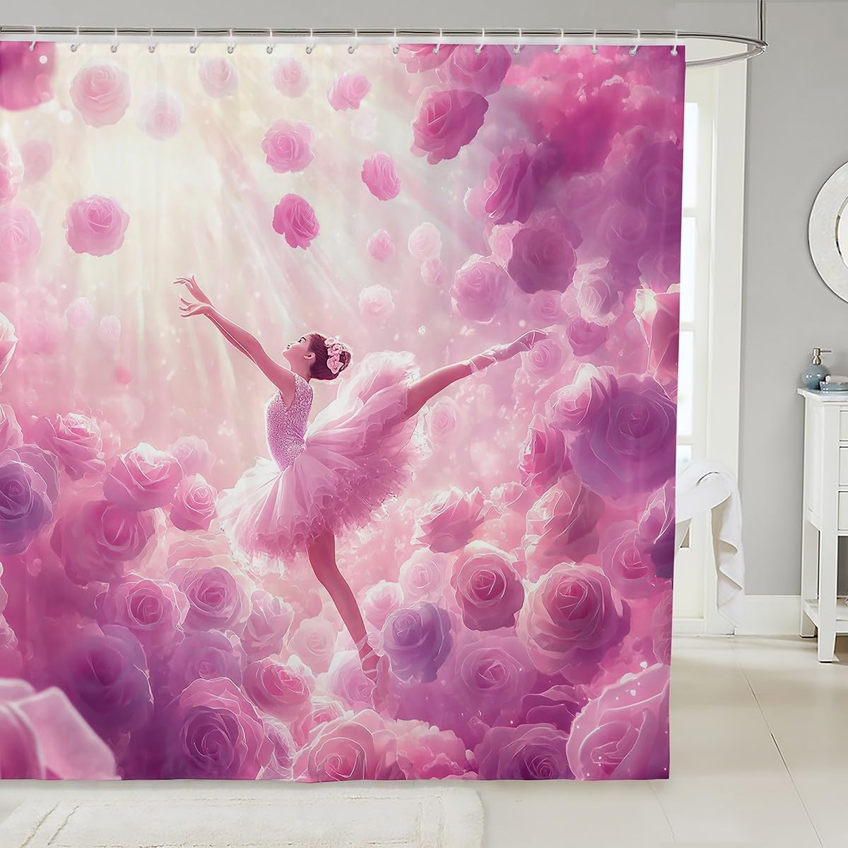 Erosebridal Pink Roses Ballet Shower Curtain 72x72 Set 1