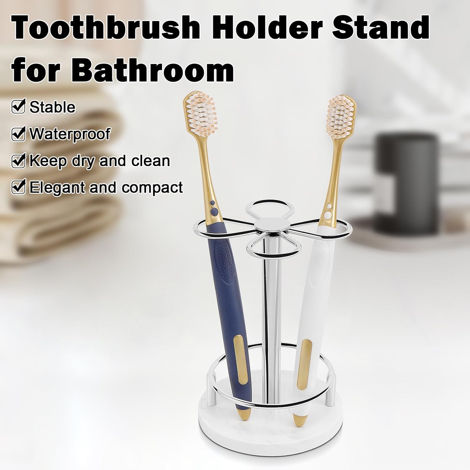 HarJue Chrome Toothbrush Holder with Marble Base