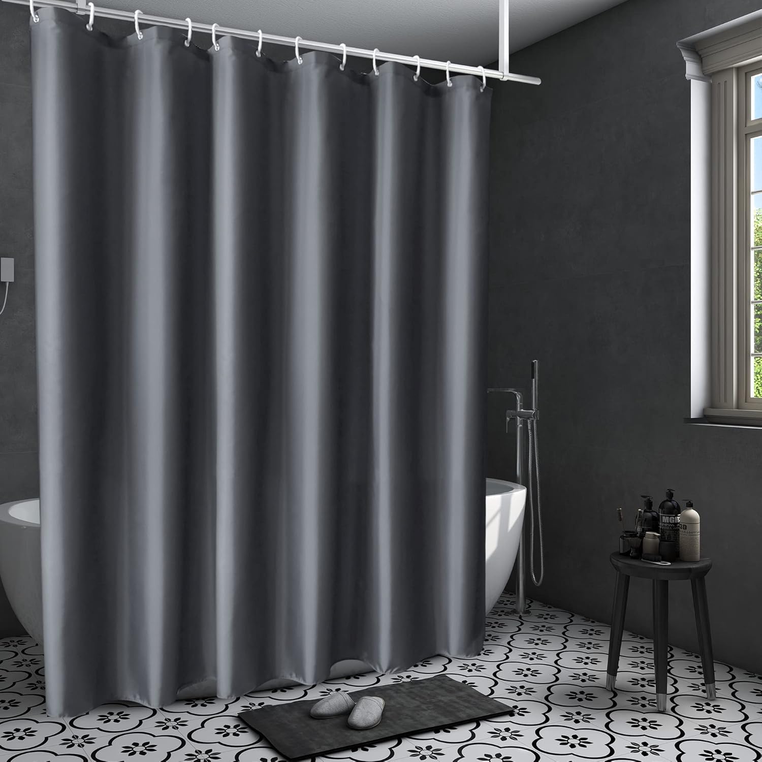 AooHome Extra Long Shower Curtain 72x84 Inch Dark Grey