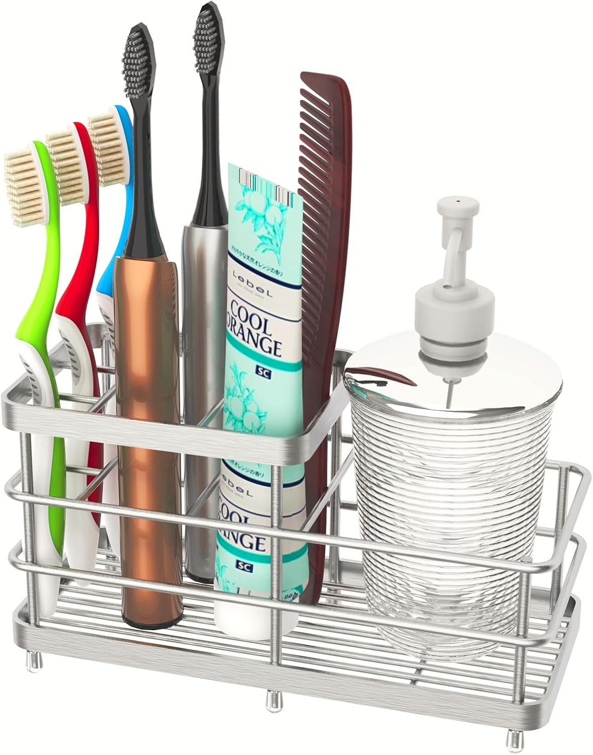 WHALCHI 6 Slots Rustproof Metal Toothbrush Holder Silver