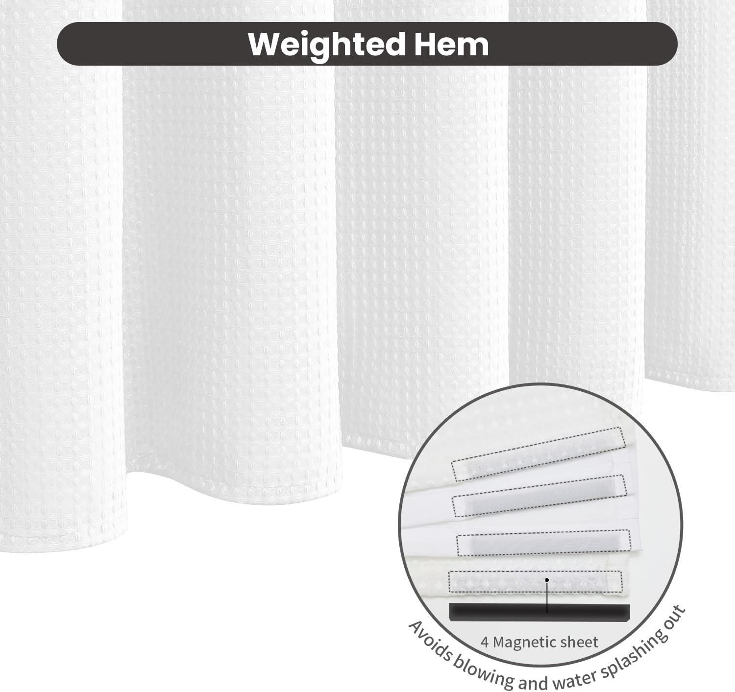 Inhousolu No Hook Waffle Weave Shower Curtain Set - 60 x 72 Inch White