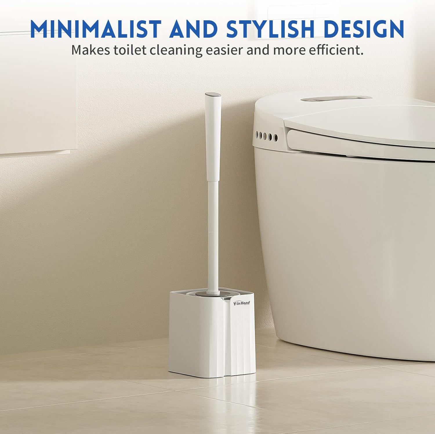 Y-in Hand Toilet Brush and Holder Set - Durable Drip-Proof Compact