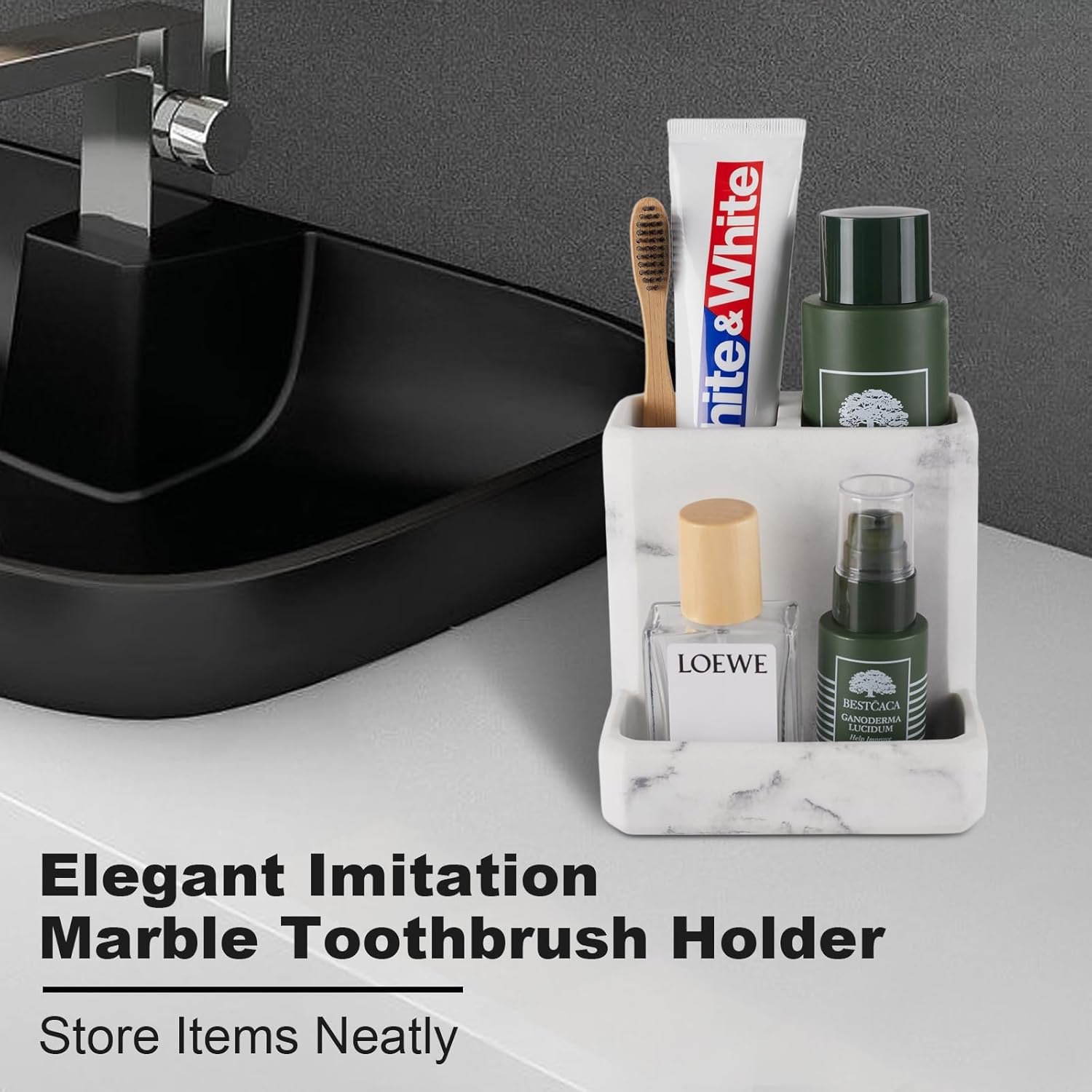 SZYRL Toothbrush Holder with 3 Compartment Storage
