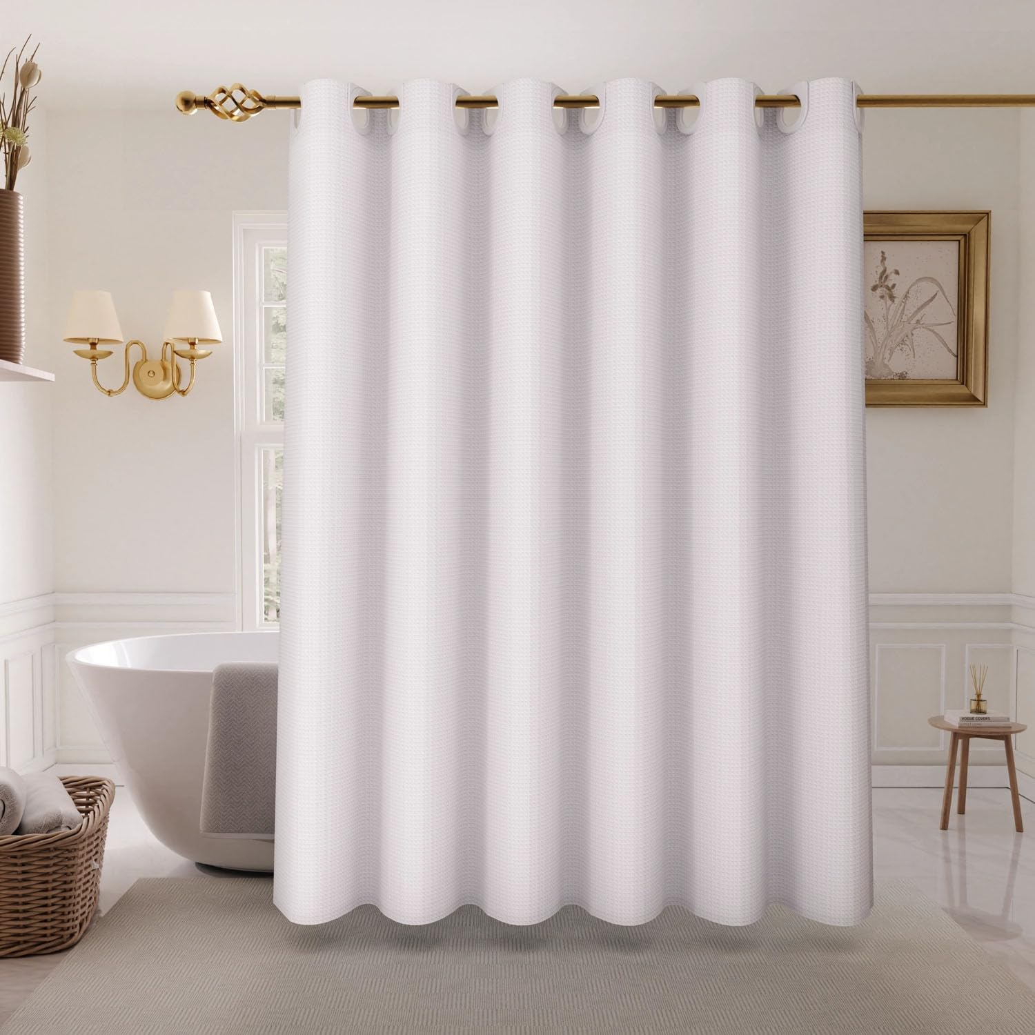 Inhousolu No Hook Waffle Weave Shower Curtain Set - 60 x 72 Inch White