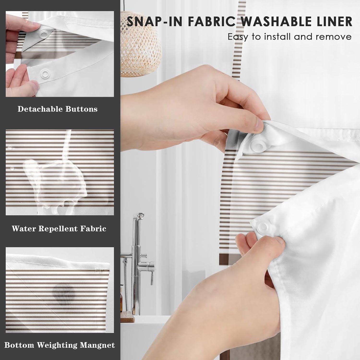 Nesphy Boho Striped Double Layer Shower Curtain Set