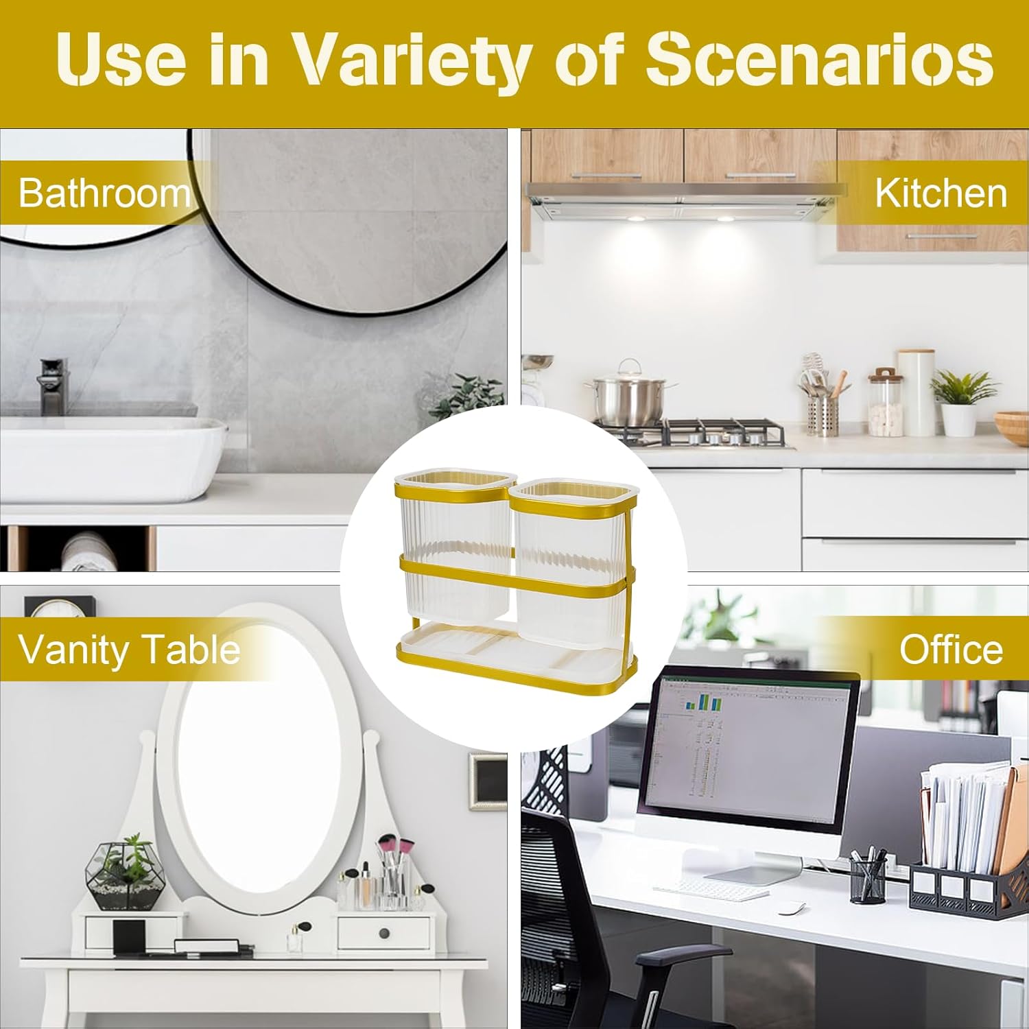 VACONICO Gold Toothbrush Holders Set for Family Bathrooms