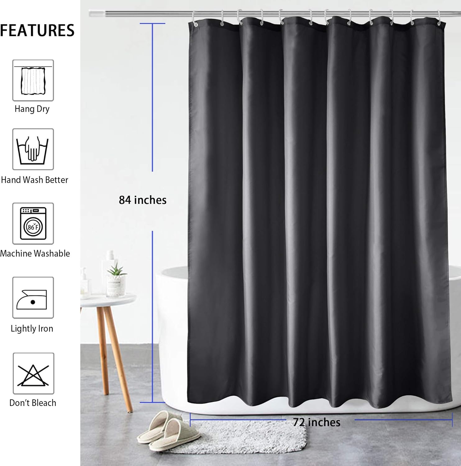 AooHome Extra Long Shower Curtain 72x84 Inch Dark Grey
