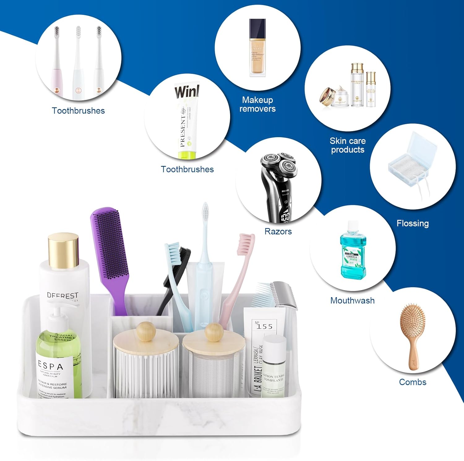 Polinook Marble Bathroom Countertop Organizer