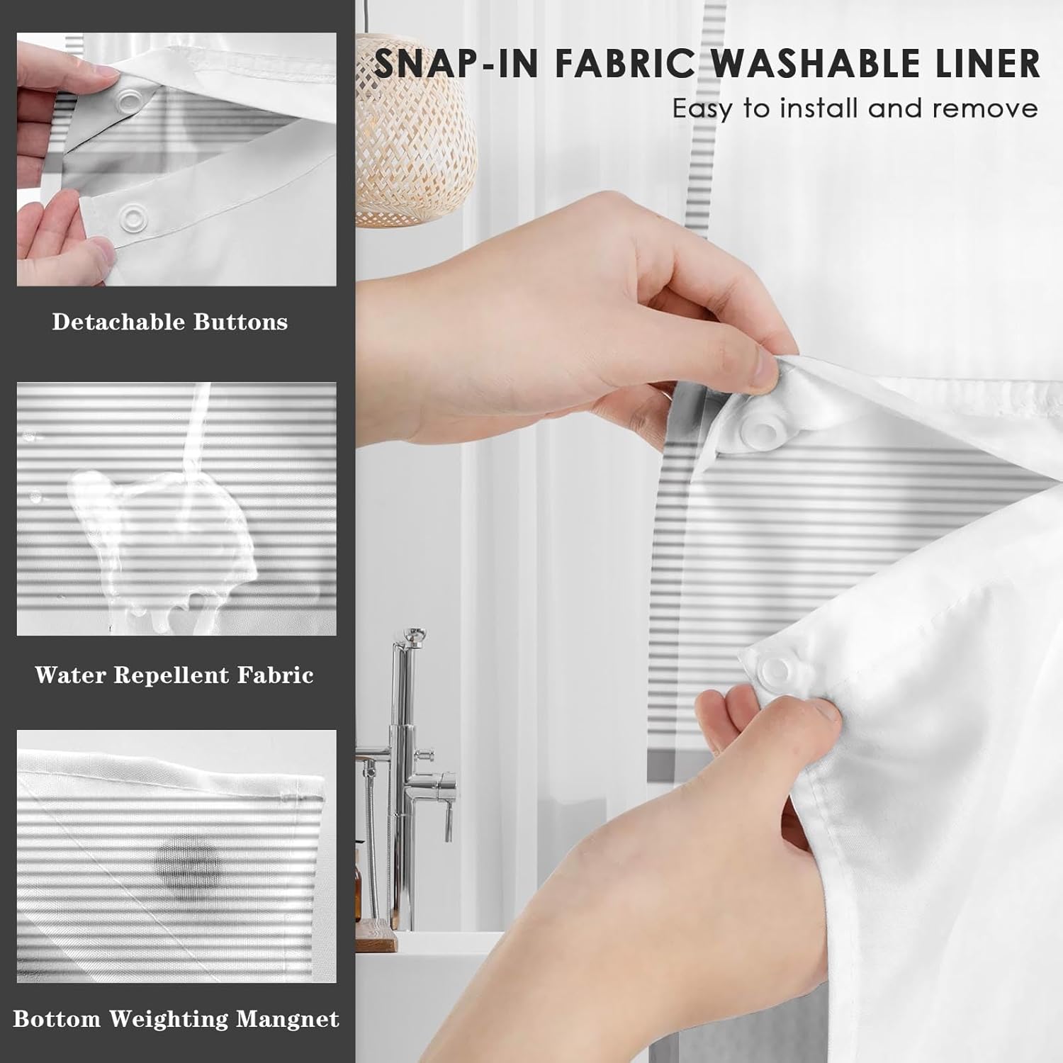Nesphy No Hook Grey Shower Curtain Set