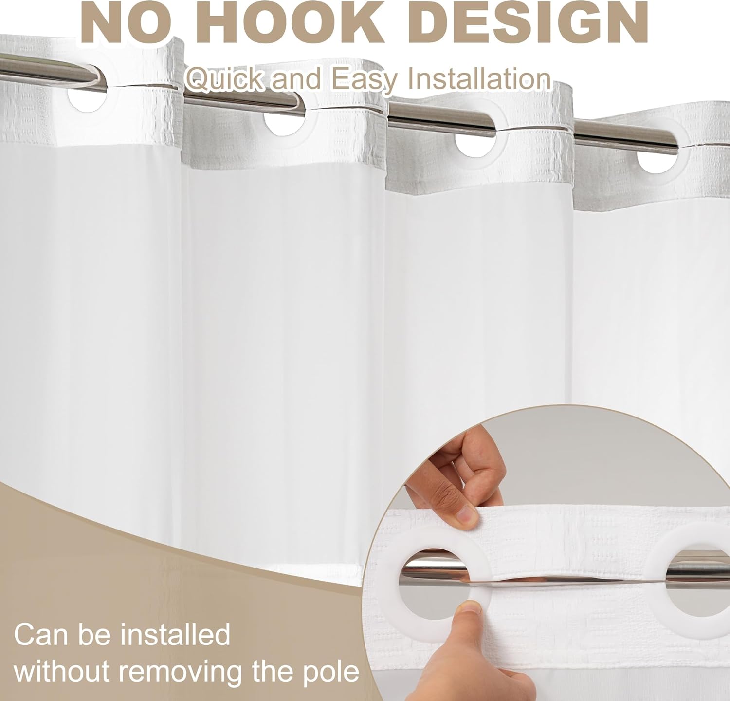 Wyljljy No Hook Shower Curtain Set 71x86 White Waffle