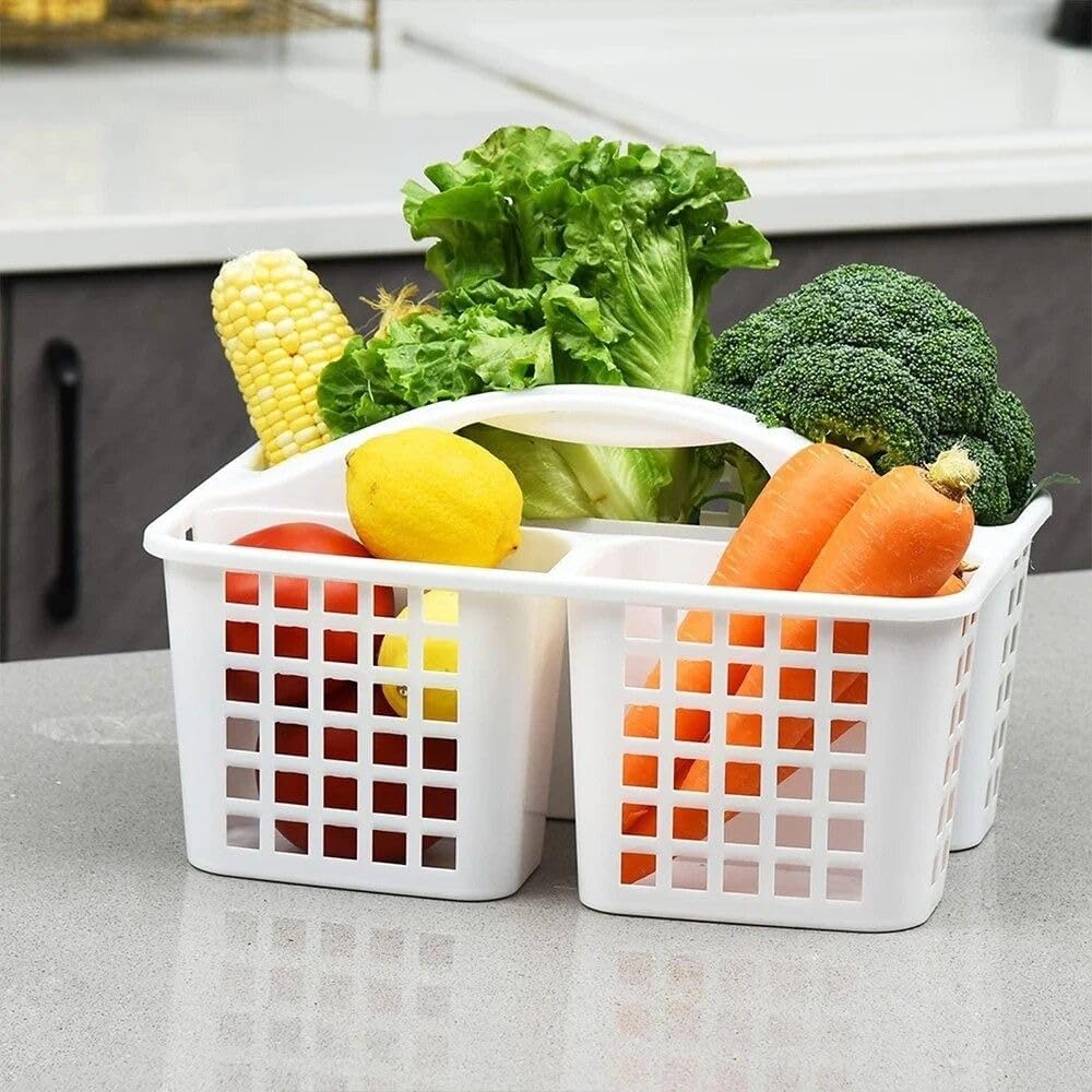Plastic Shower Basket with Compartments and Handle - White
