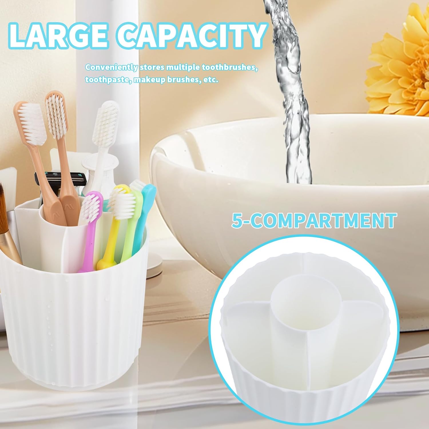 OOXYG Large Capacity Toothbrush Holder with Lid and 5 Slots