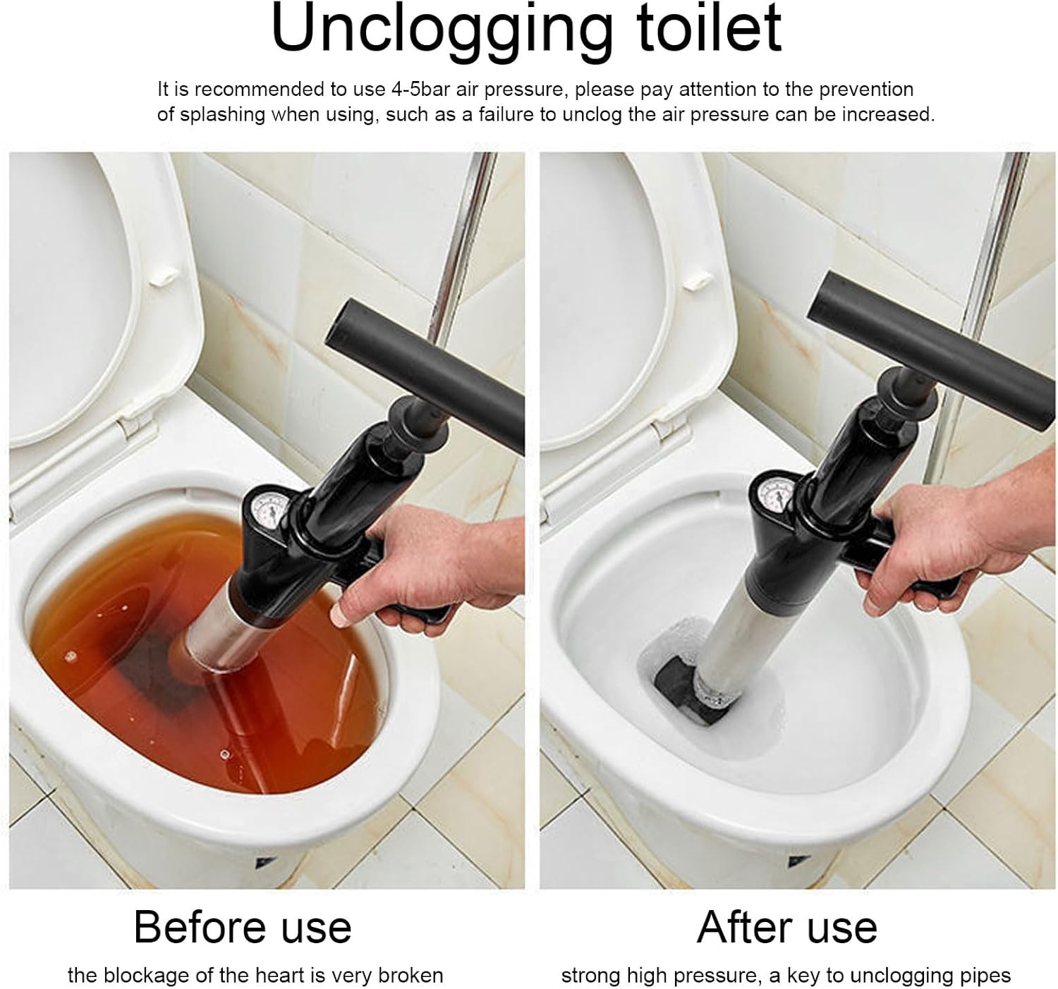 Mumusuki Toilet Plunger with Pressure Indicator - Black