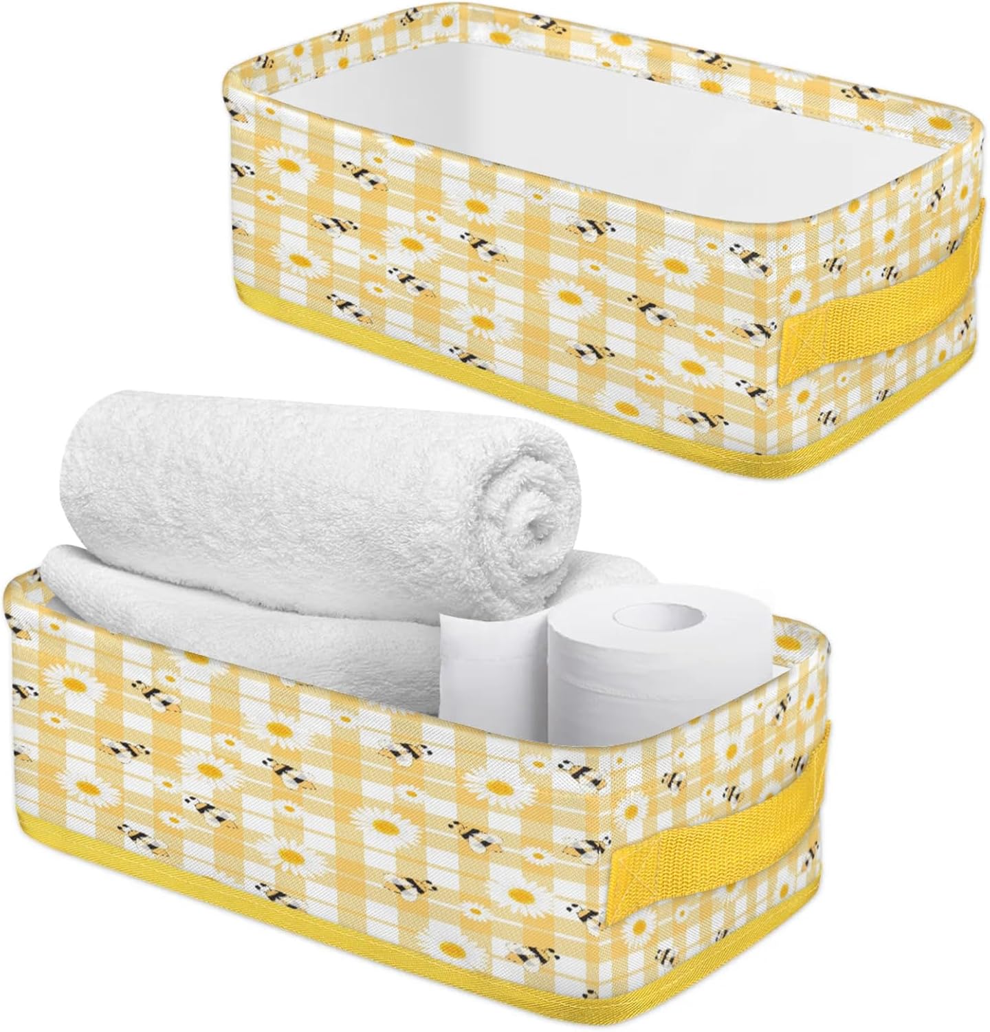 Daisy Toilet Tank Topper Paper Basket with Handles