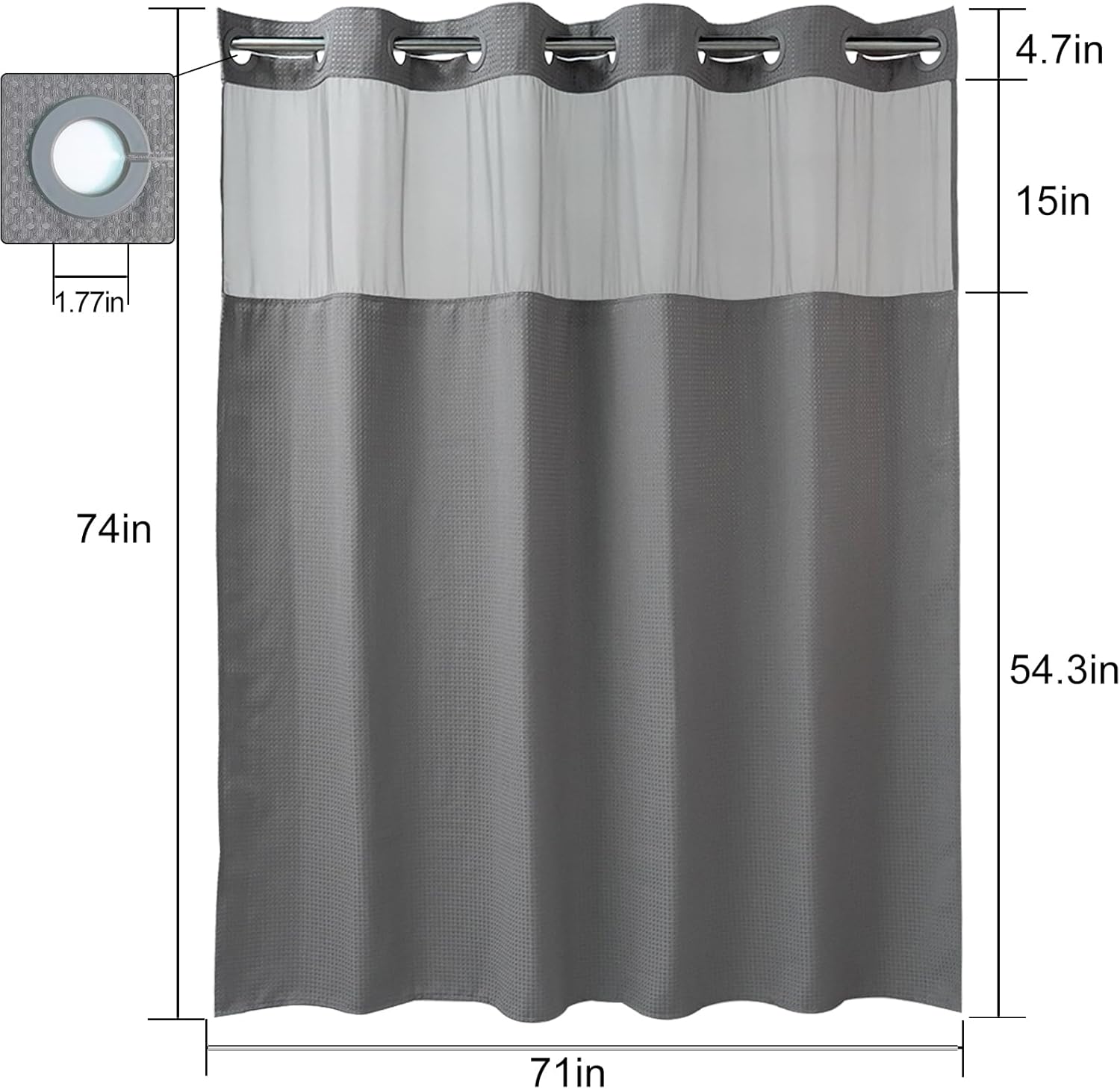 AMM No Hook Waffle Weave Shower Curtain with Snap in Liner Set Gray