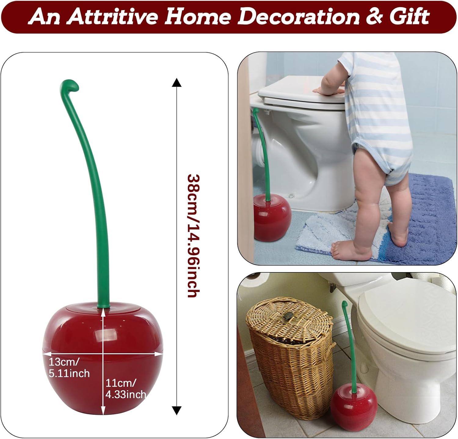 ADNIKIA Red Cherry Toilet Brush with Holder