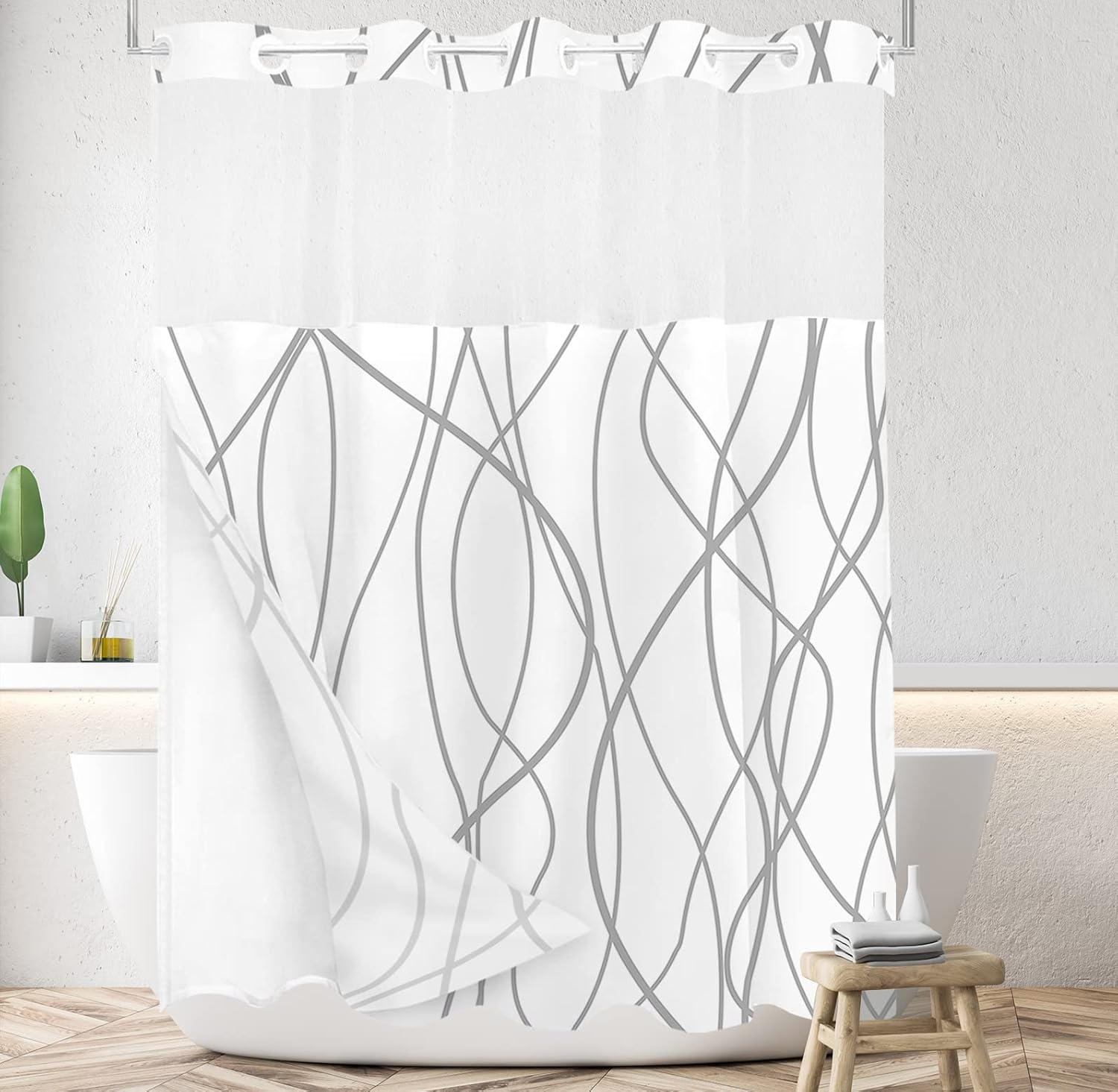Tititex Abstract Curve Lines Snap-In Liner Shower Curtain
