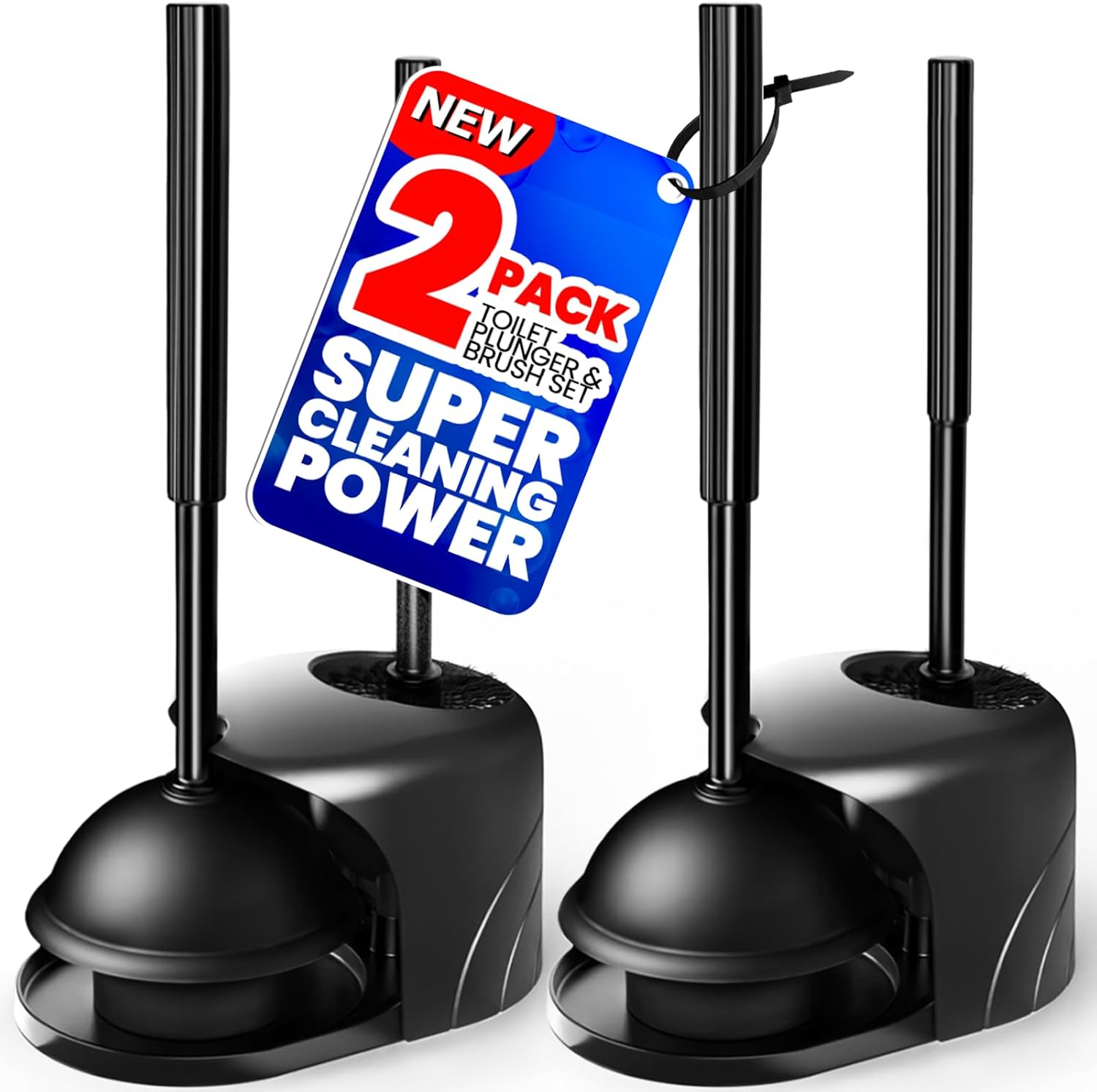 Denvlex 2Pack 2 in 1 Toilet Brush and Plunger Set