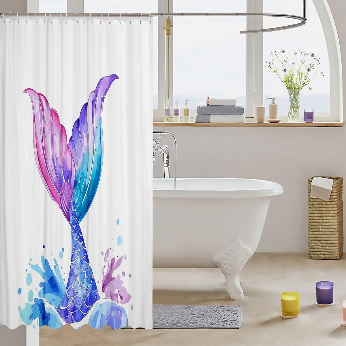 Feelyou Kawaii Mermaid Shower Curtain Set 72x78