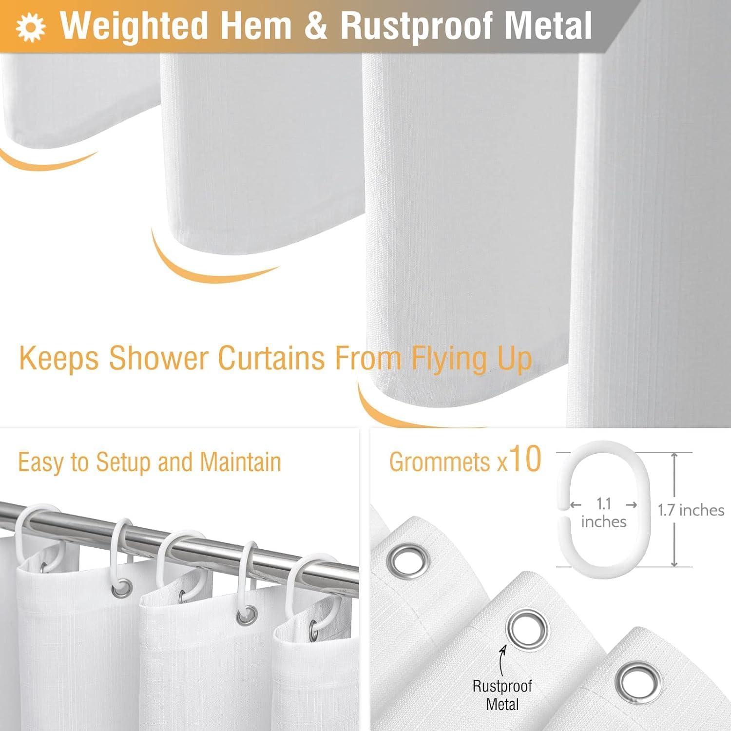 BTTN Linen Textured Shower Curtain Set - 60 x 84 Inch White