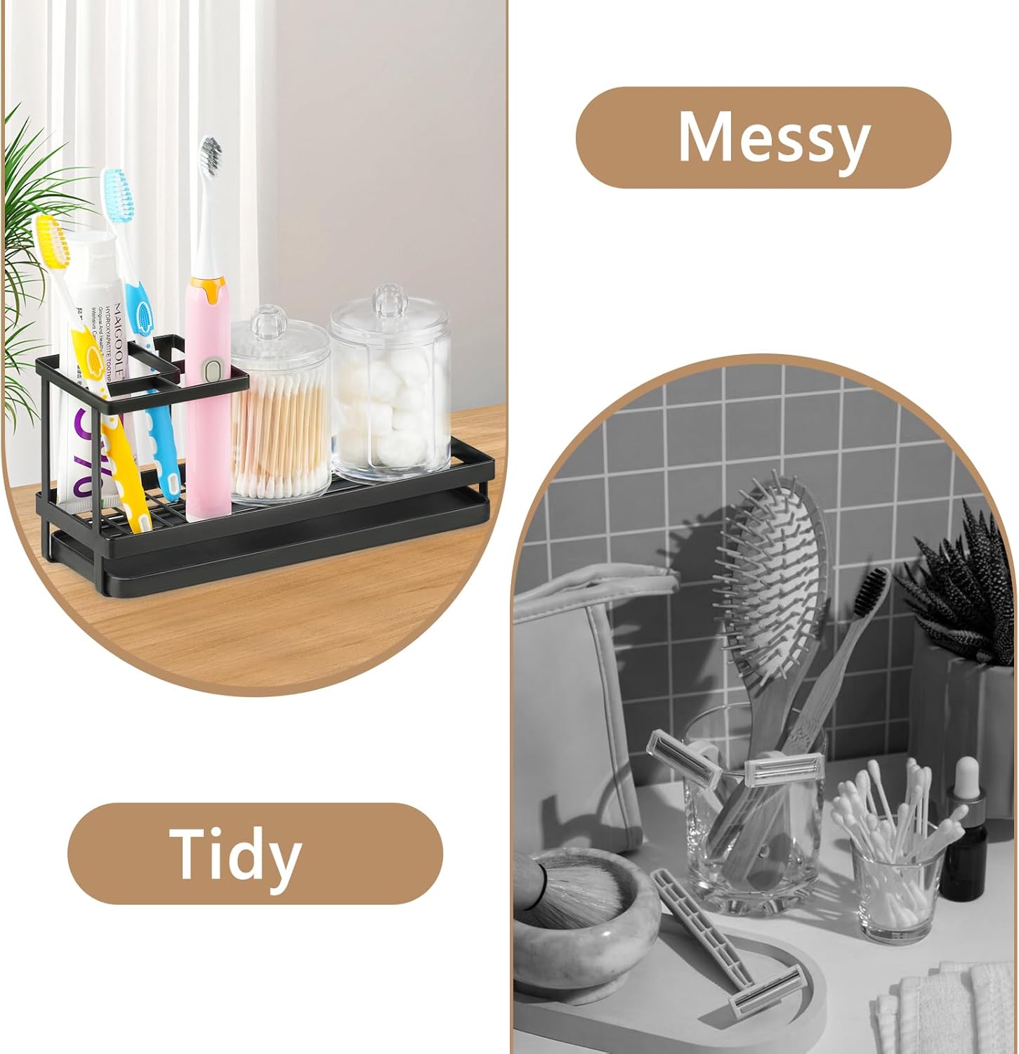 Sturdy 4 Slot Toothbrush Holder with 2 Cup Dispenser