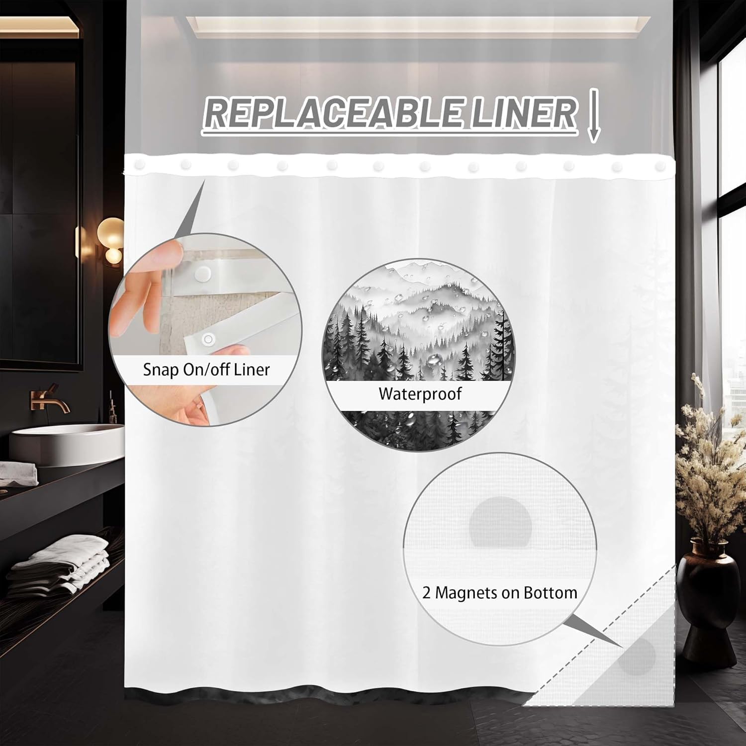 Forest Hookless Shower Curtain with Snap in Liner Set