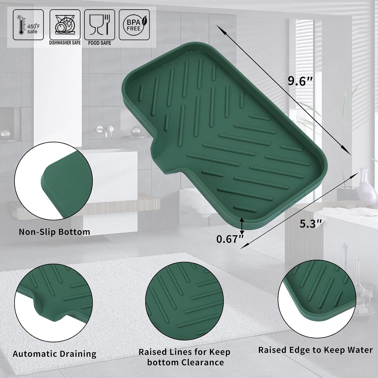 MicoYang Silicone Soap Dish with Drain Spout - Green 9653