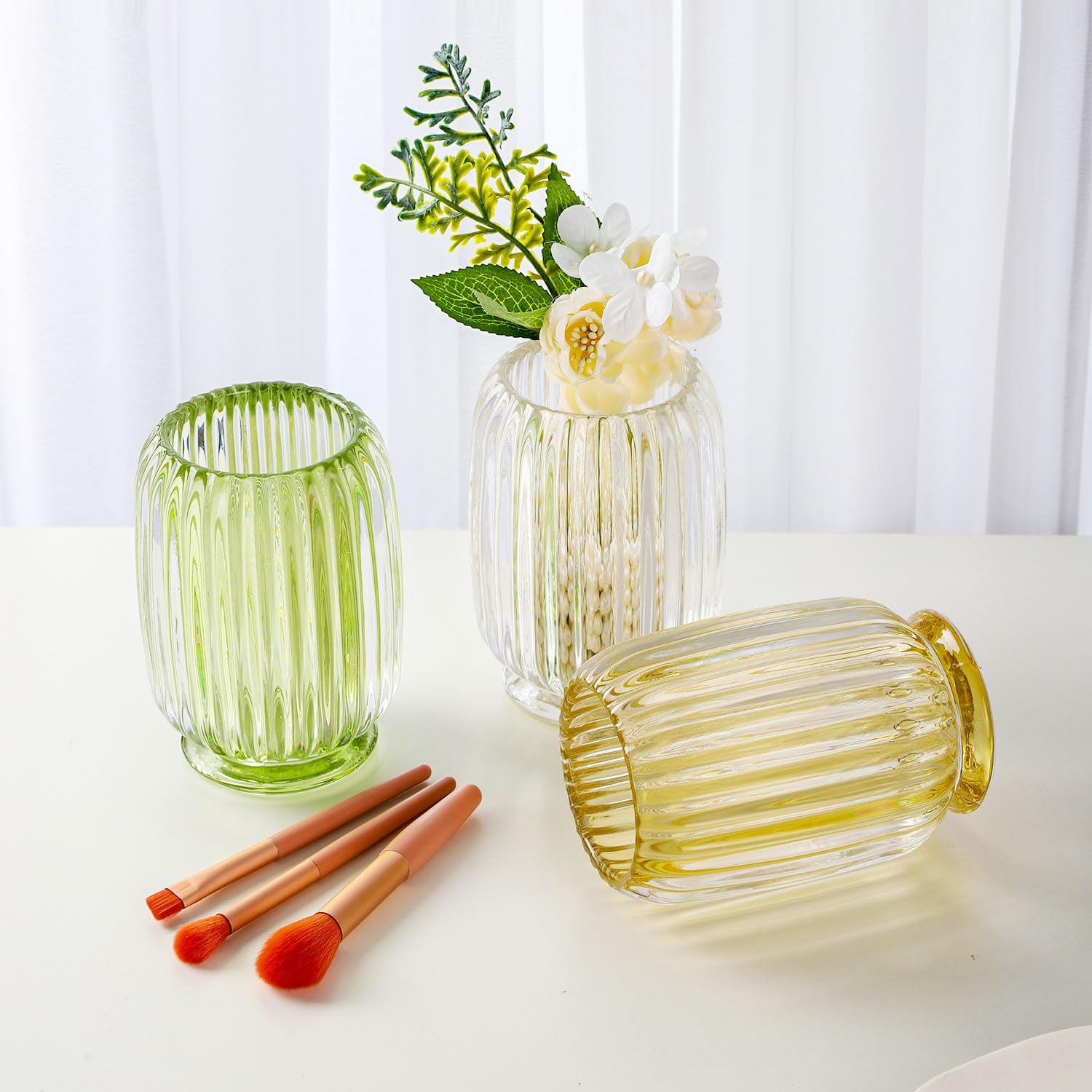 VanEnjoy Clear Glass Toothbrush Holder with Stripe Design