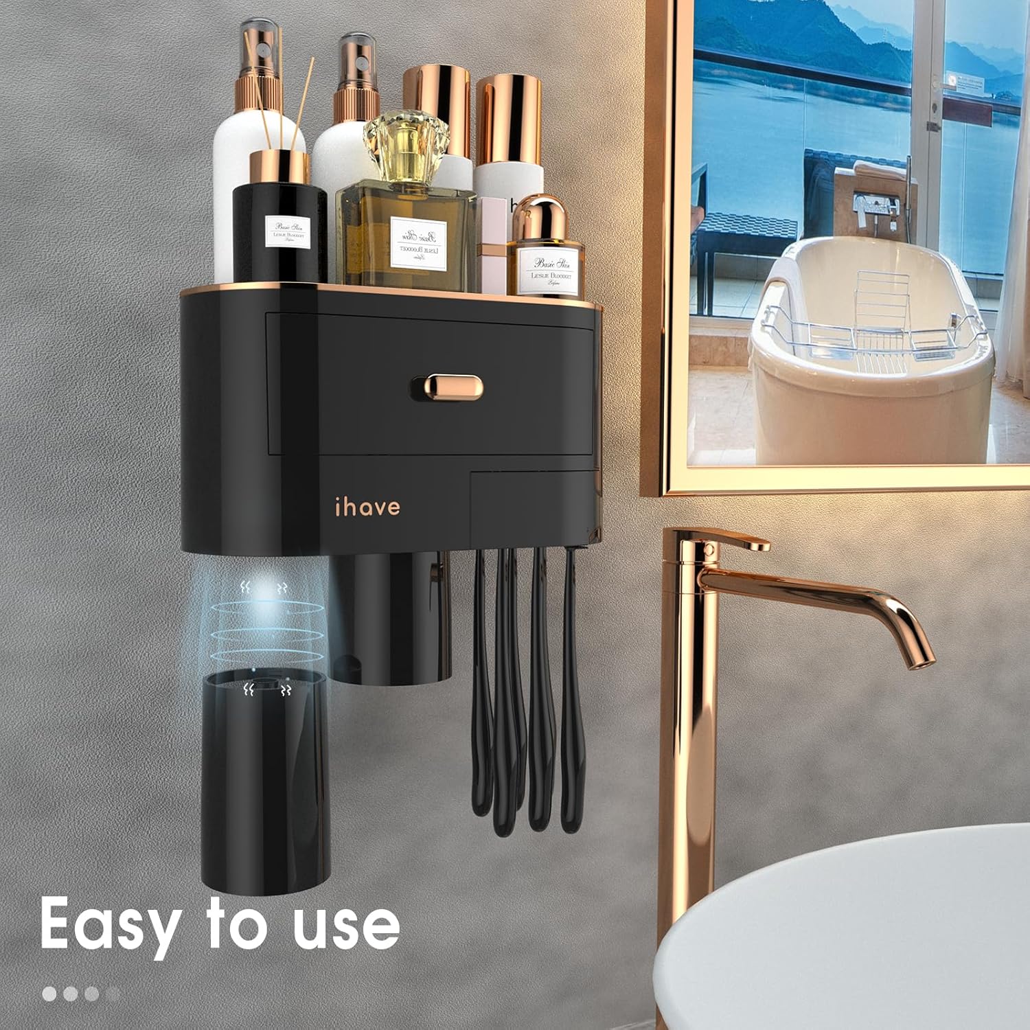 iHave Toothbrush Holder with 2 Cups and Drawer