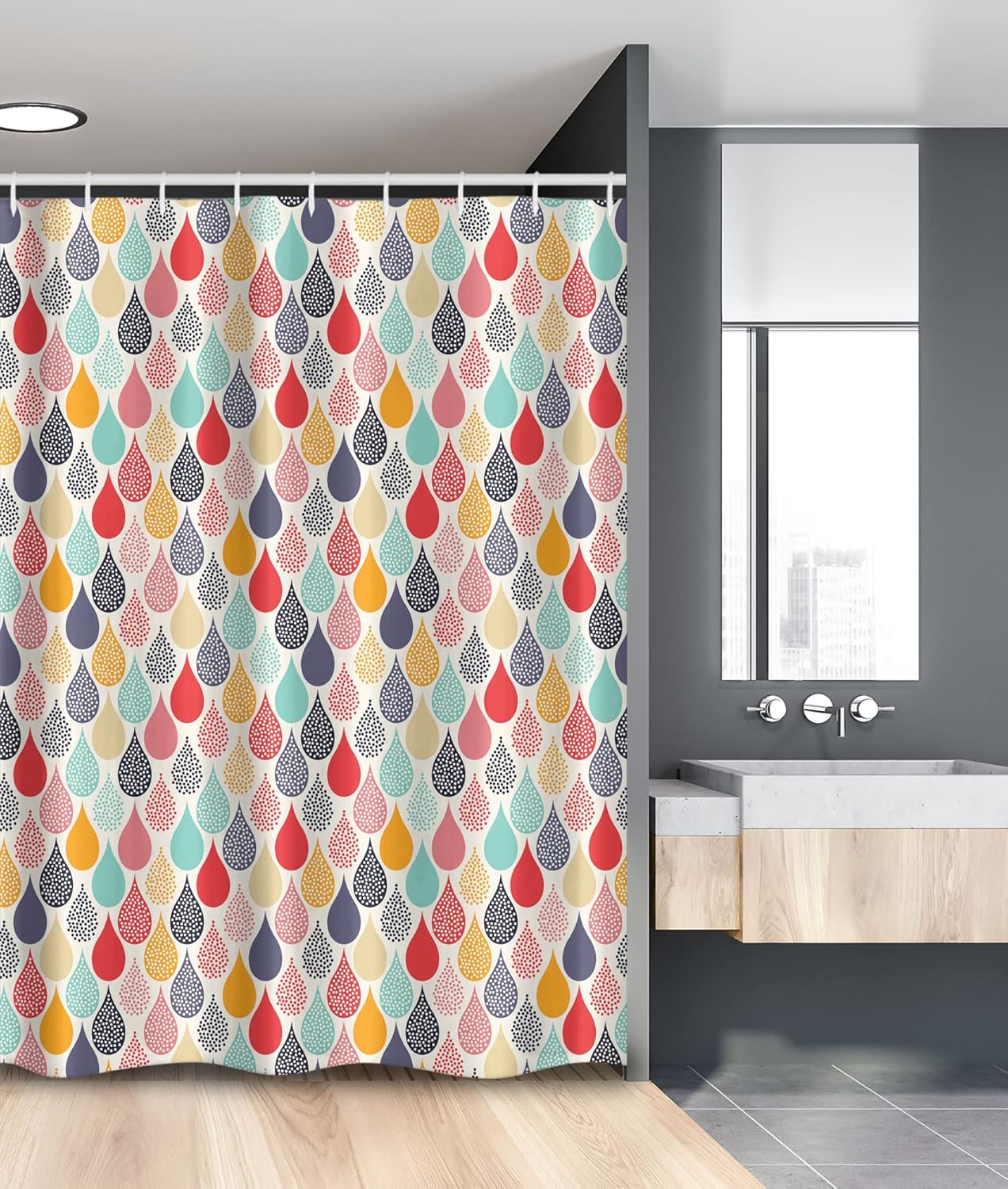 Ambesonne Geometric Raindrops Shower Curtain Set with Hooks