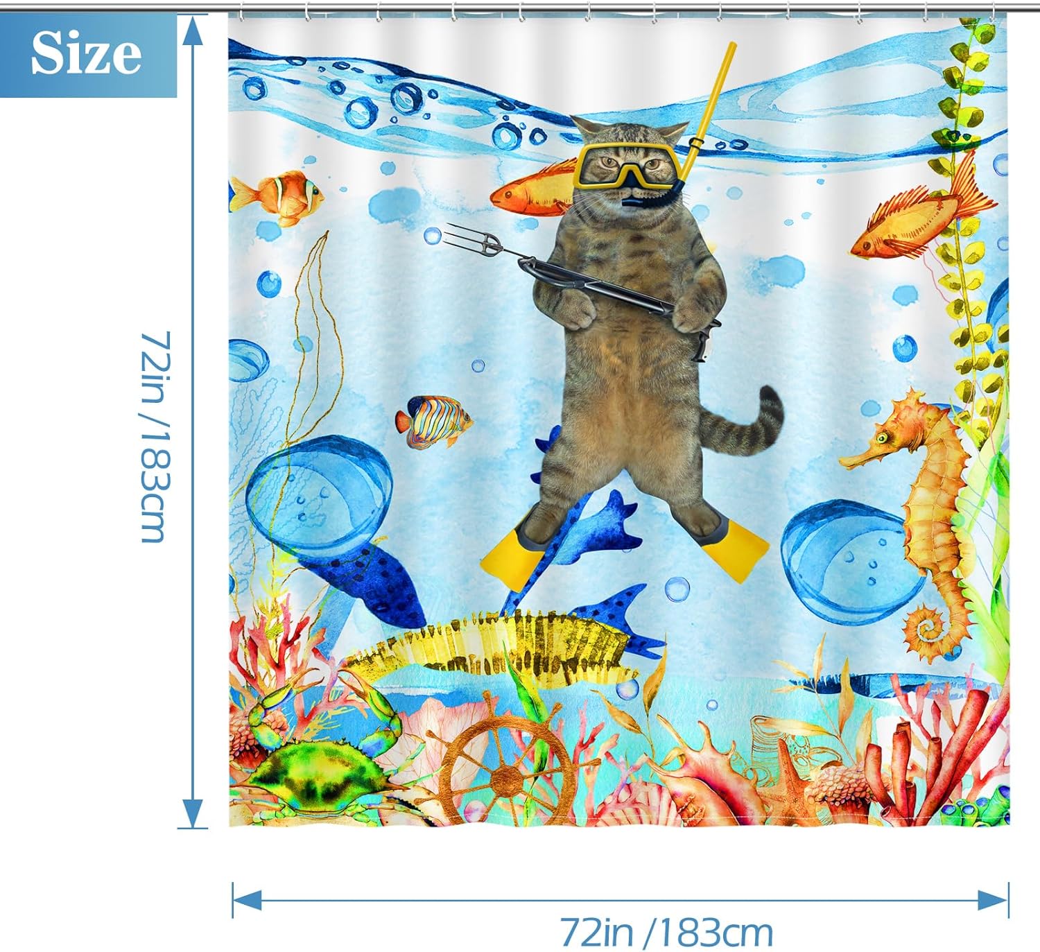 Funny Cat Shower Curtain Set with 12 Hooks 72x72