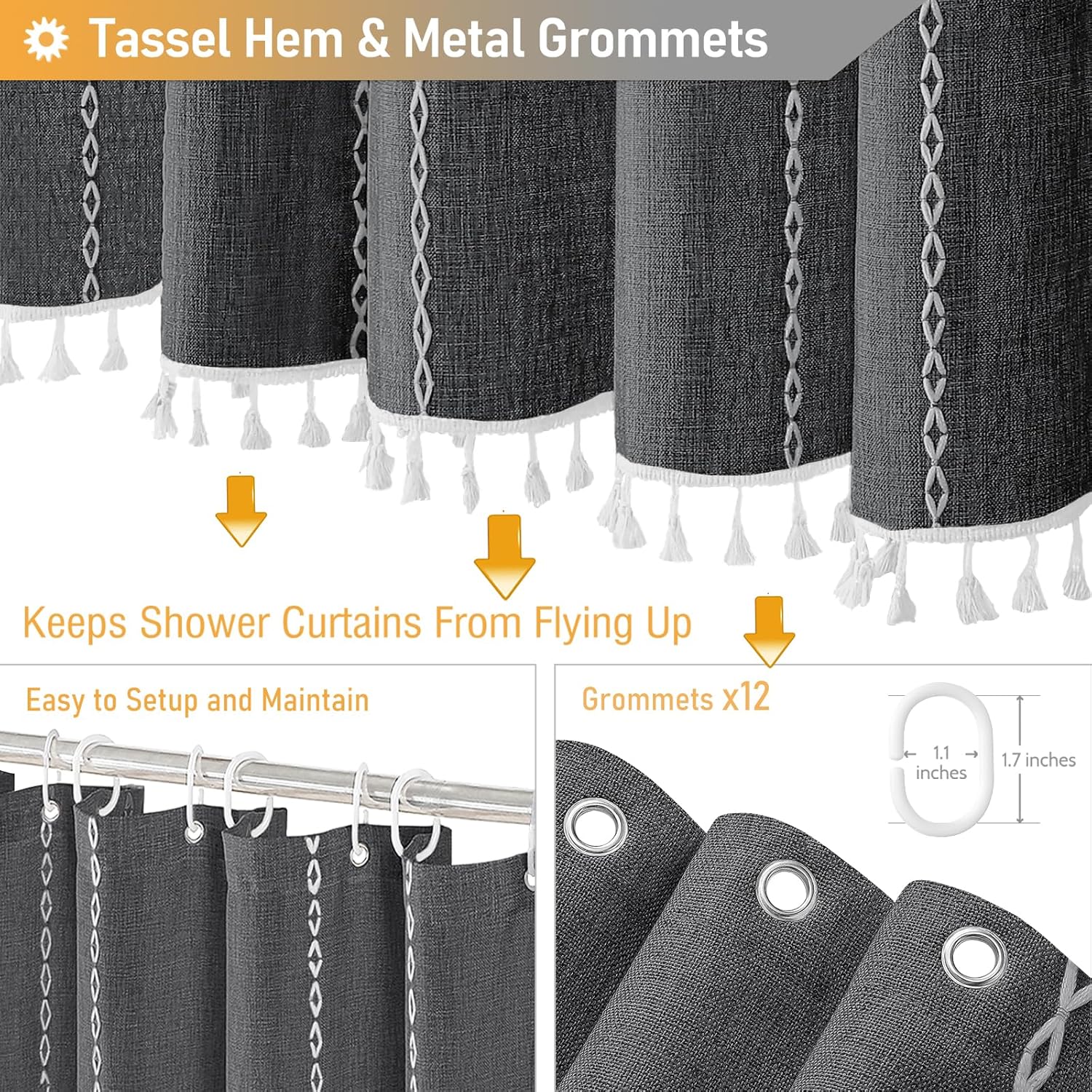 BTTN 78 Inch Long Shower Curtain Set with Hooks