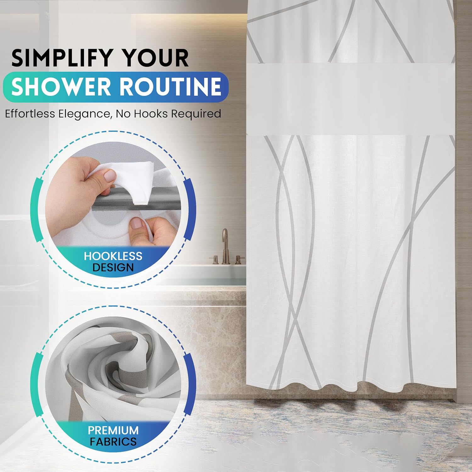 Alta Living No Hook Shower Curtain Set - White 71x74 Inches