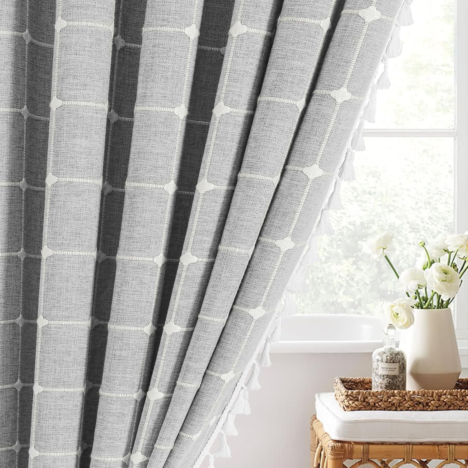 MitoVilla Grey Boho Narrow Shower Curtain Set