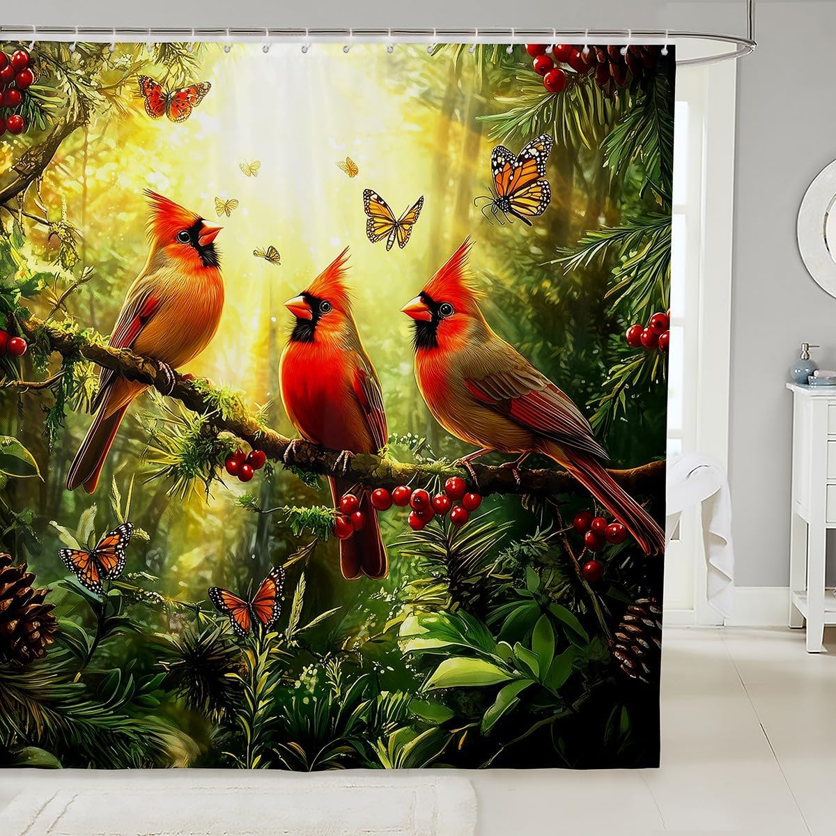 Erosebridal Cardinal Bird Shower Curtain Set Red 72x72