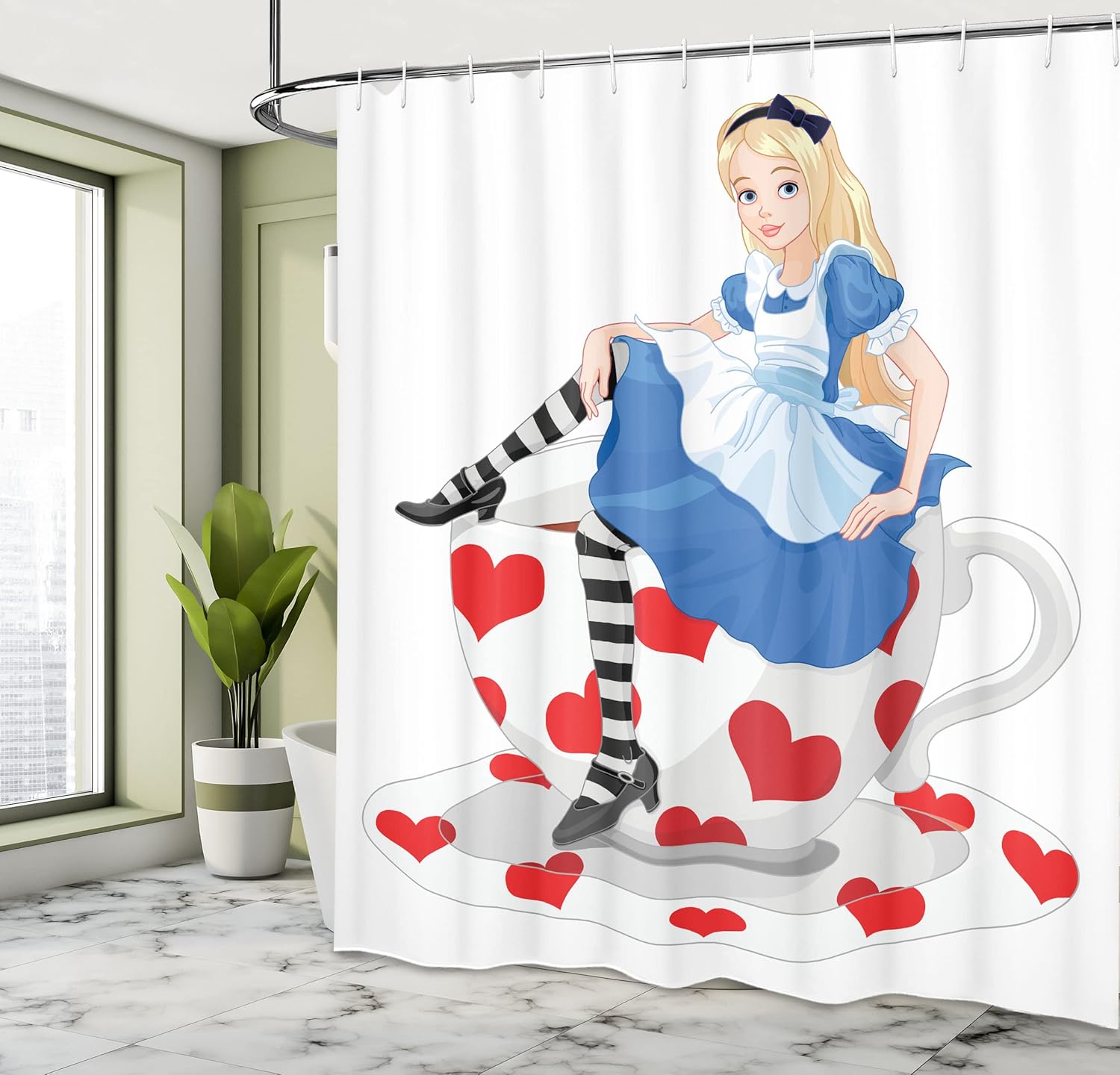 Ambesonne Alice in Wonderland Shower Curtain Set with Hooks