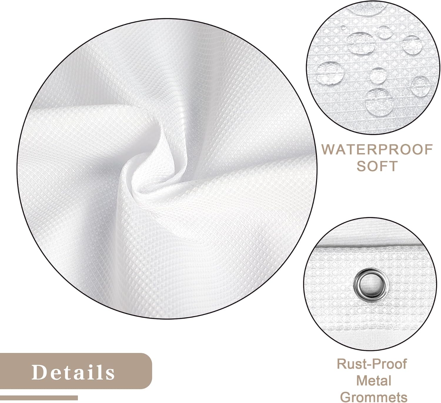 Riyidecor White Tassel Waffle Shower Curtain Set