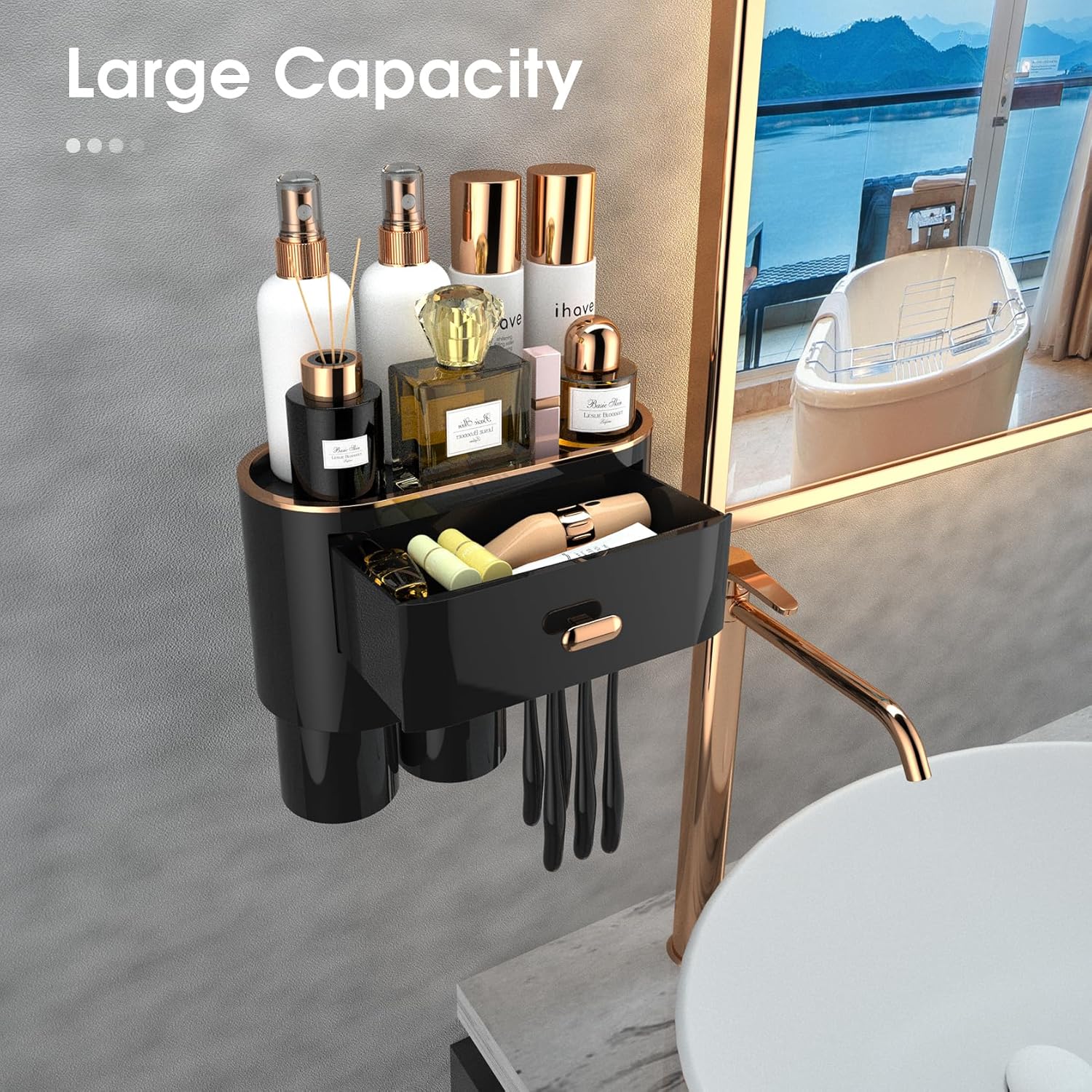 iHave Toothbrush Holder with 2 Cups and Drawer