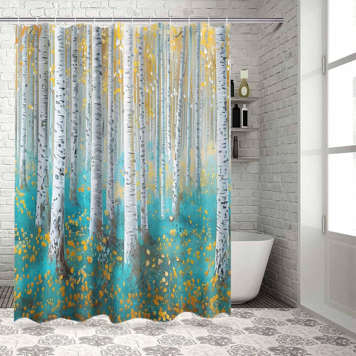 Funnywall88 72 Inches Branch Plant Art Shower Curtain Set with 12 Hooks